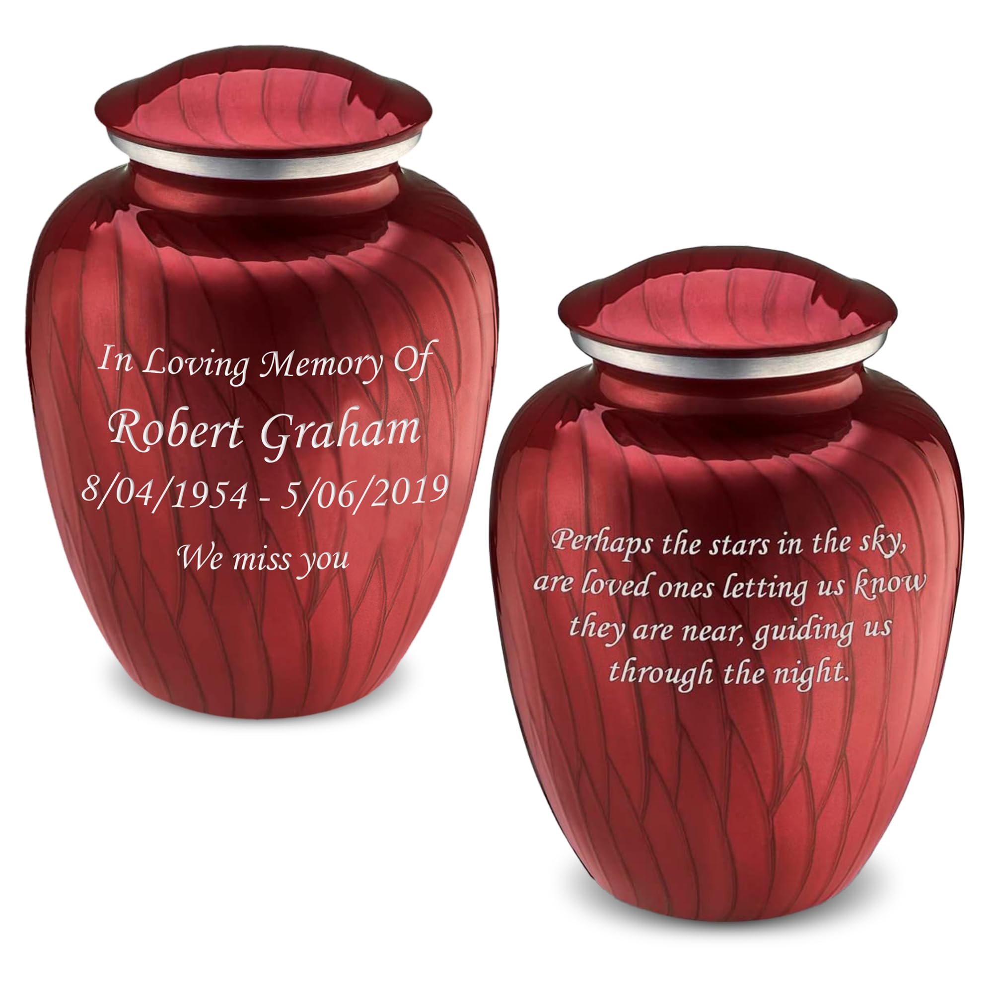 Premium Personalized Cremation Urns for Ashes - Large Pearl Candy Red Funeral Urn for Adults with Double-Side Engraving (Holds 200 lbs) | Memorial Keepsake for Home Display or Burial Ceremony