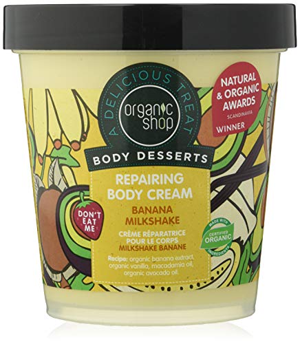 Organic Body Butter Cream for Dry Skin - Banana Milkshake Scent, 15.2oz (450ml) - Deep Moisturizing & Repairing, Vegan & Cruelty-Free - Perfect for Nighttime Skincare & Post-Shower Hydration