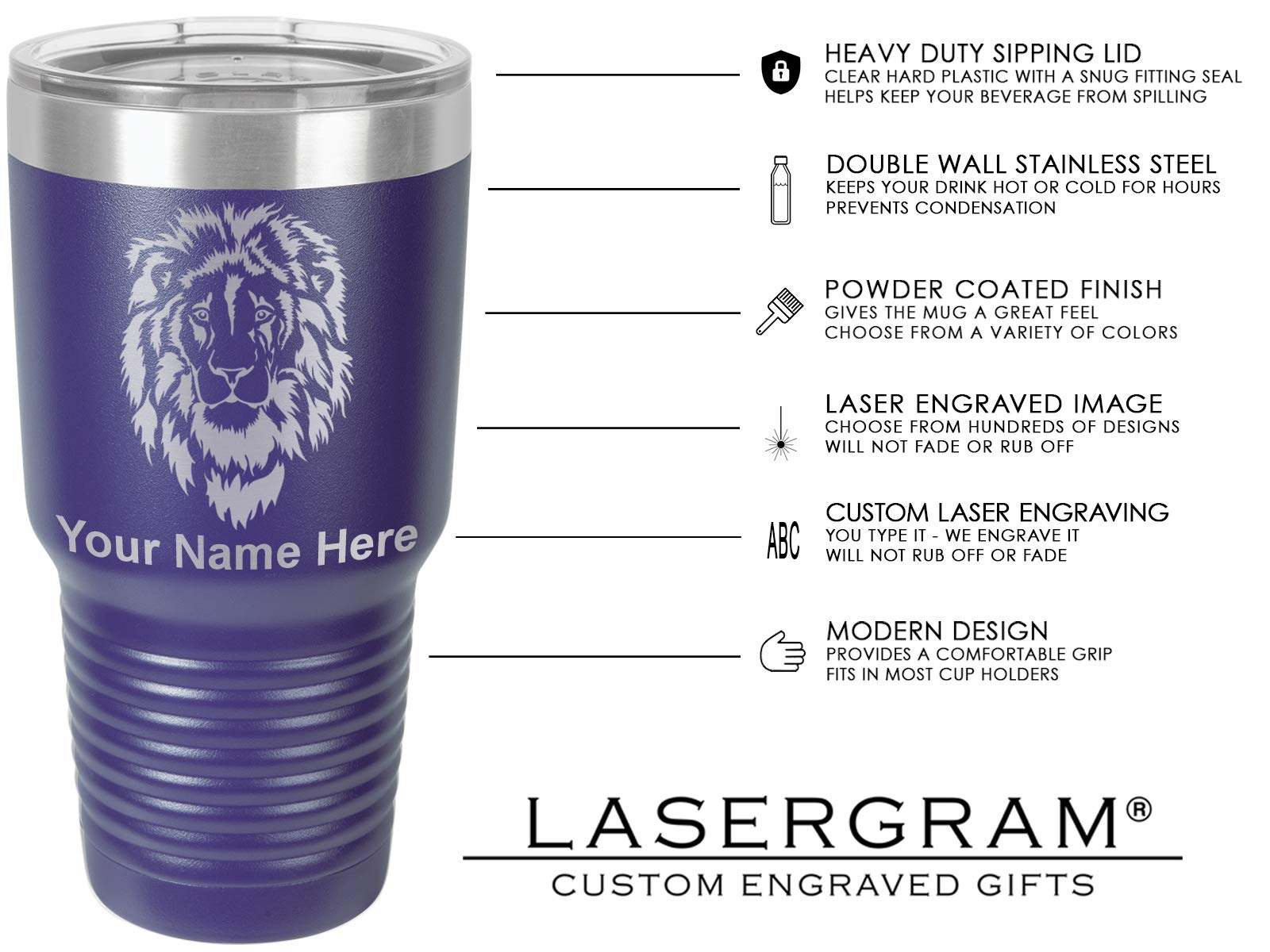 LaserGram 30oz Vacuum Insulated Stainless Steel Tumbler Mug - Personalized Engraved Coat of Arms Dominican Republic Design, Leakproof & Sweatproof, Keeps Drinks Hot/Cold for Hours - Perfect for Travel, Office & Outdoor Activities (Dark Purple)
