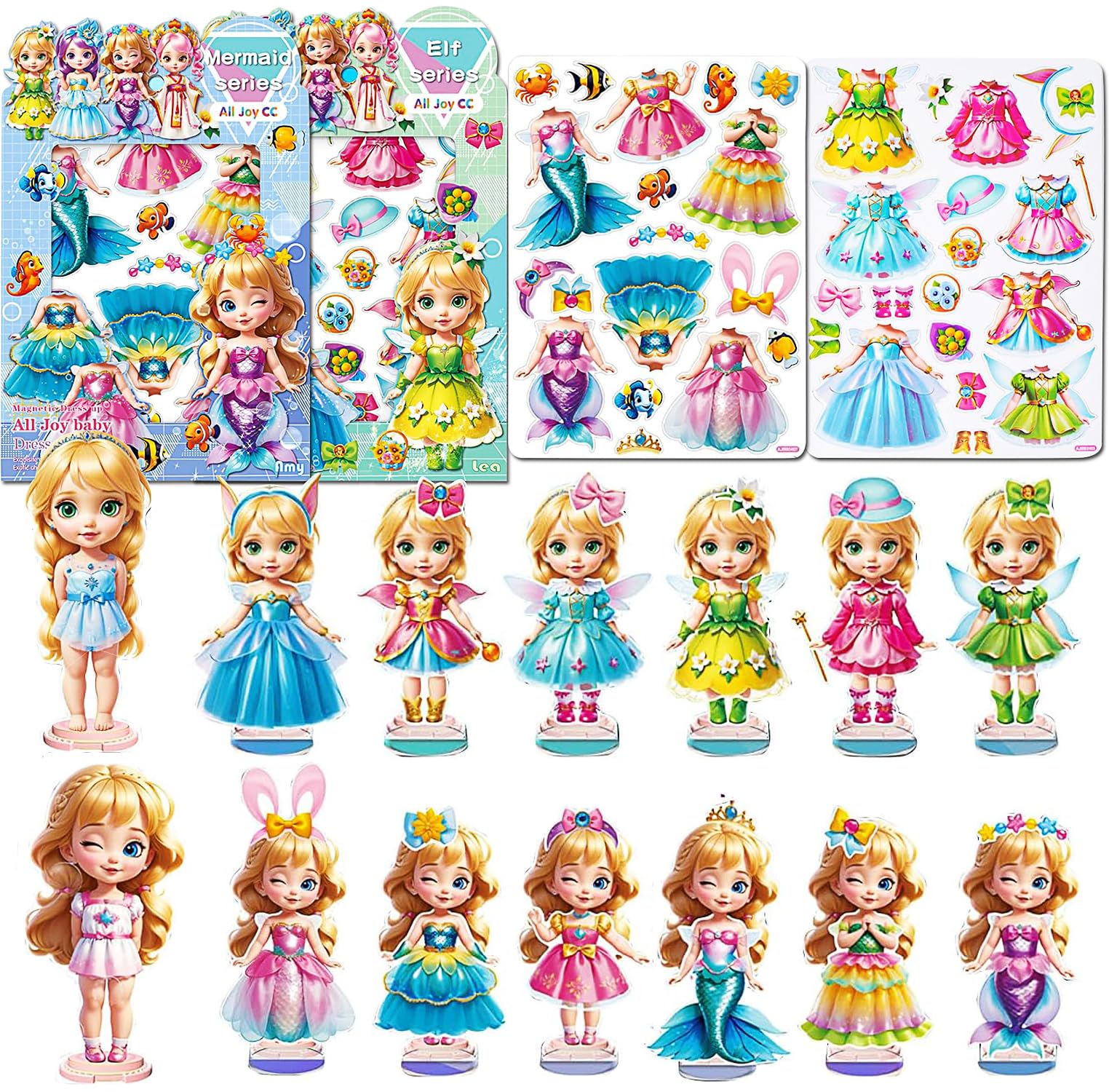 Magnetic Dress Up Dolls for Girls Ages 3-7 | DIY Princess Paper Doll Set with 2 Themed Outfits (Mermaid & Elf) | Pretend Play Travel Toy for Kids | Perfect for Birthday Gifts, Travel Entertainment & Creative Play