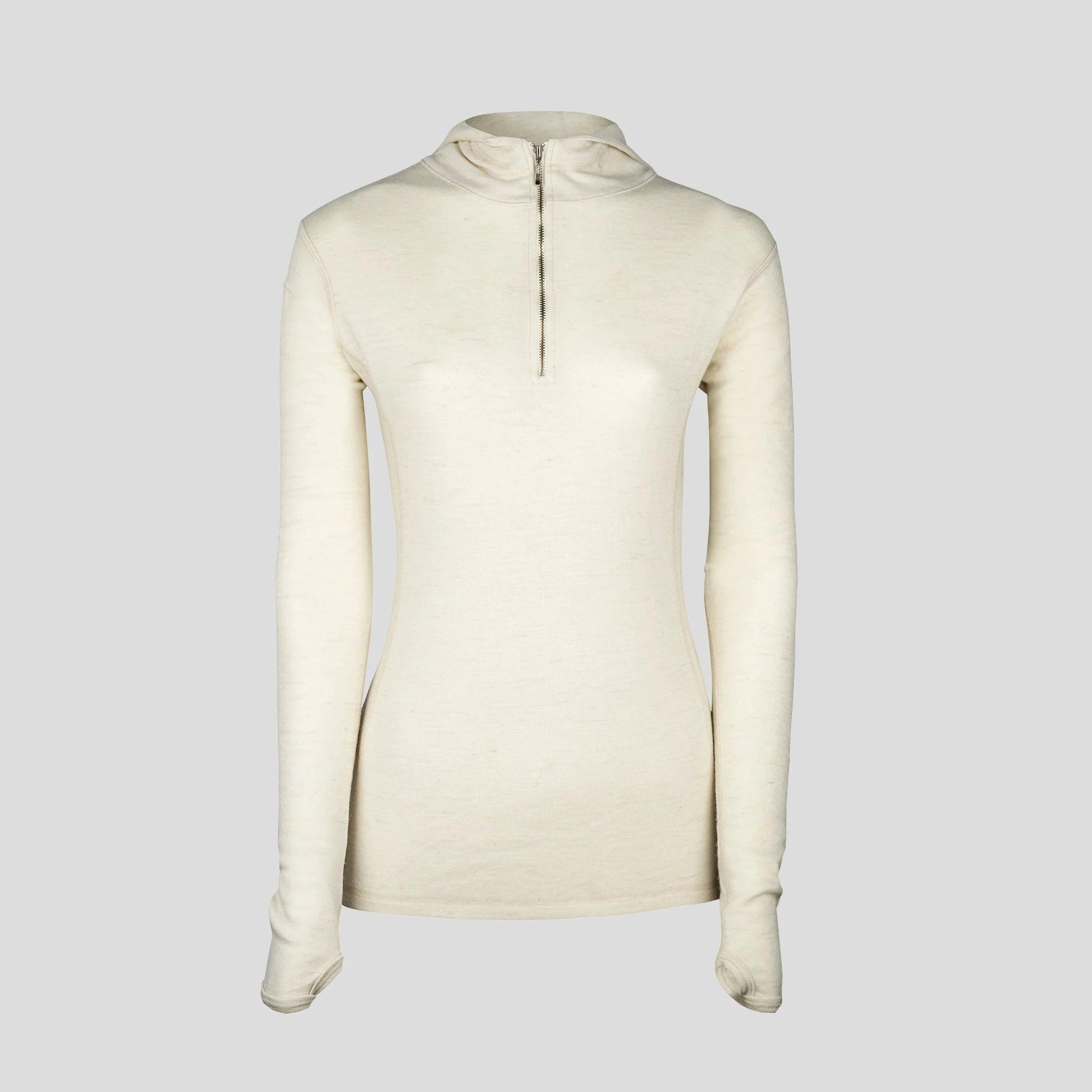 Women's Lightweight Alpaca Wool Hoodie - 300 GSM Half Zip Pullover for Outdoor Hiking & Casual Wear