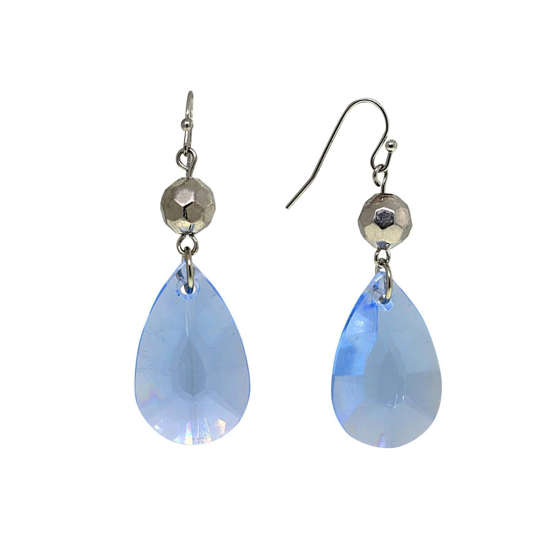 1928 Jewelry Light Blue Teardrop Faceted Stone Earrings for Women - Vintage Style Dangle Earrings for Party, Wedding & Evening Wear