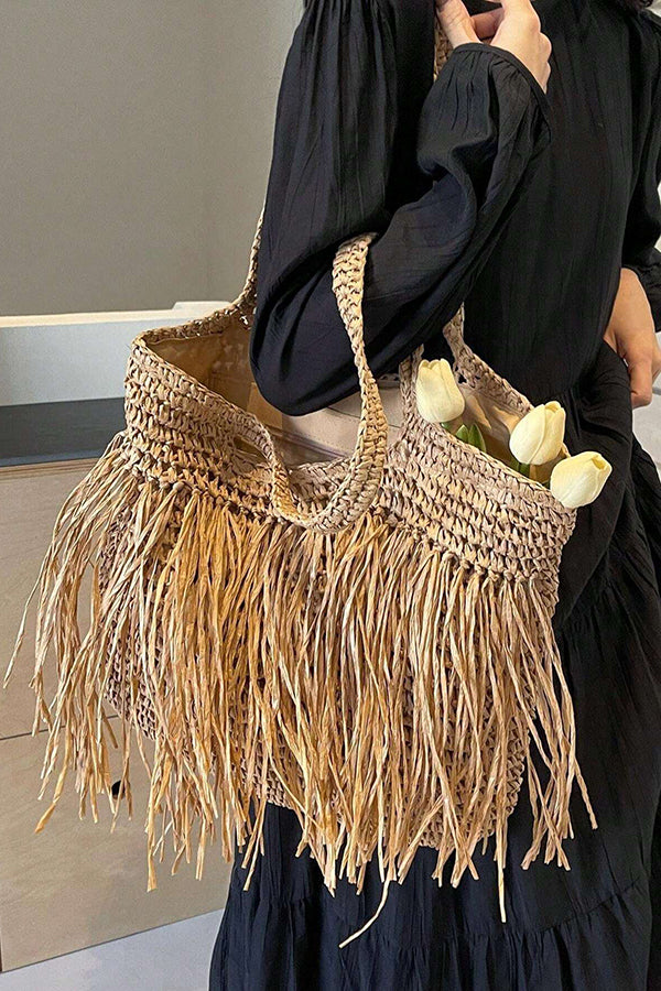 Handwoven Tassel Crossbody Bag for Women - Boho Chic Purse for Casual Outings, Beach Trips, and Festivals