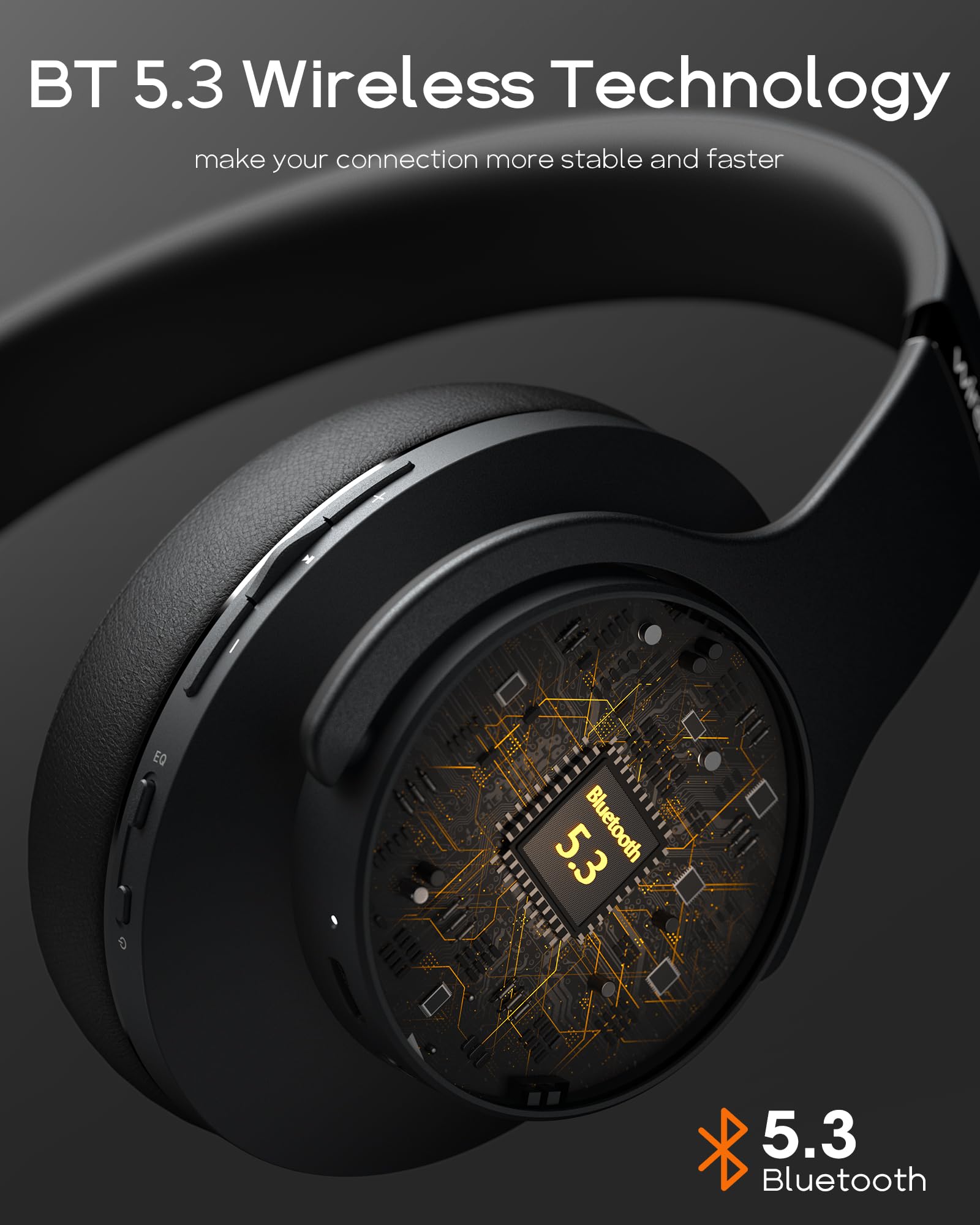 DOQAUS Wireless Bluetooth Headphones with 90 Hours Playtime, Hi-Fi Stereo Sound, Built-in Mic & 3 EQ Modes - Comfortable Over-Ear Design for iPhone, Android, PC - Perfect for Travel, Office & Gaming (Black)