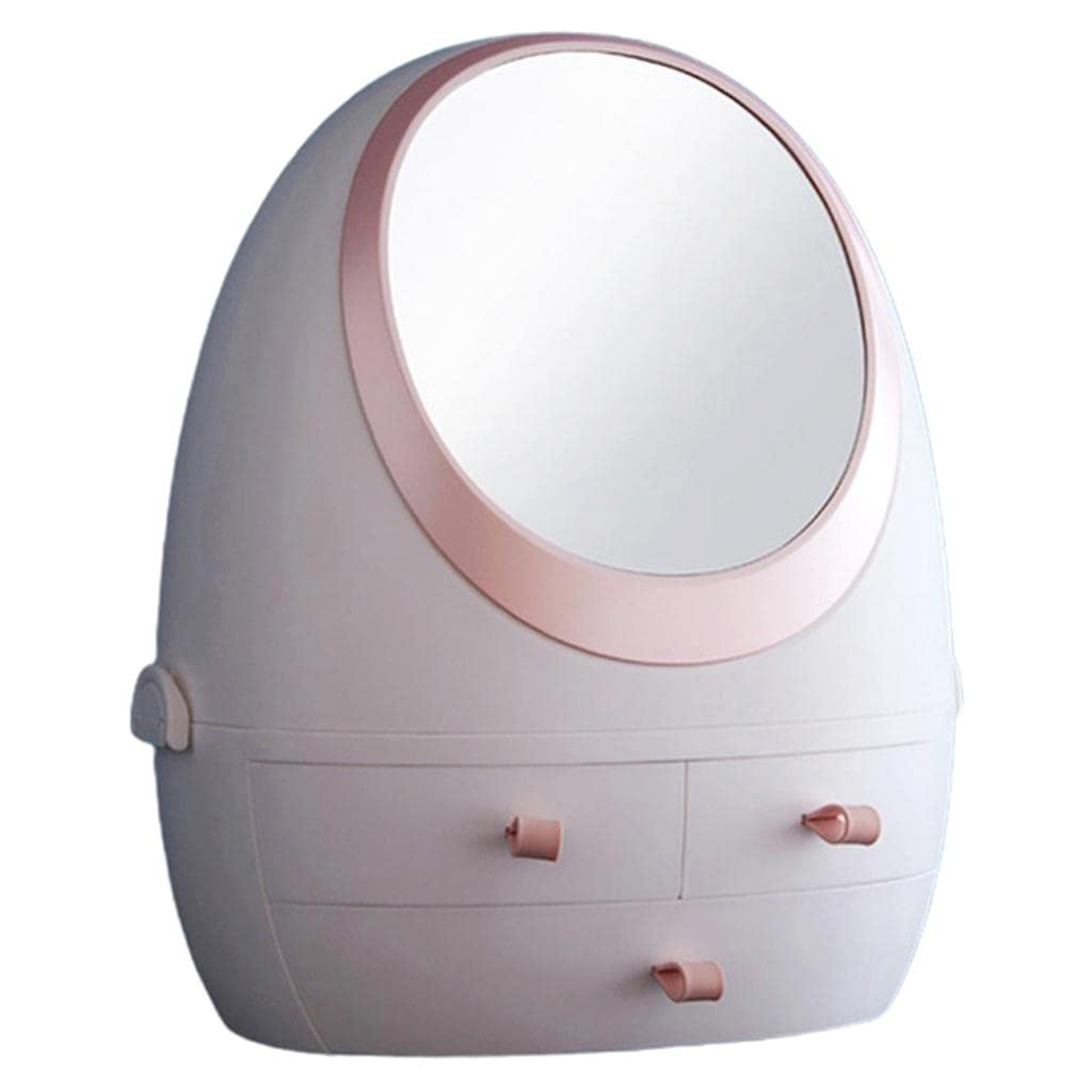 VMS INDIA Makeup Organizer with LED Mirror - Cosmetic Storage Display Case for Vanity, Bathroom & Travel - Adjustable Compartments & Bright Lighting for Easy Makeup Application