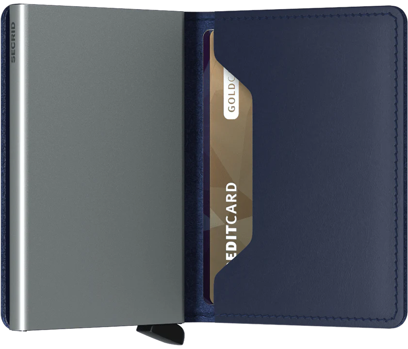 Navy Blue Leather Card Holder Wallet - Slim RFID Blocking Credit Card Case for Men & Women - Perfect for Travel, Business, and Everyday Use