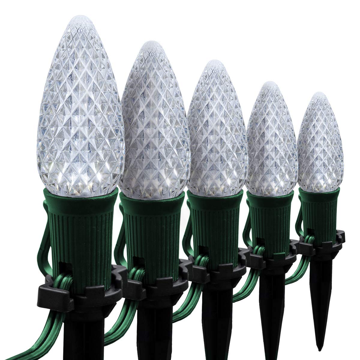 Wintergreen Lighting 100ft OptiCore LED Cool White Christmas Pathway Lights - C9 Outdoor Holiday String Lights with 4.5