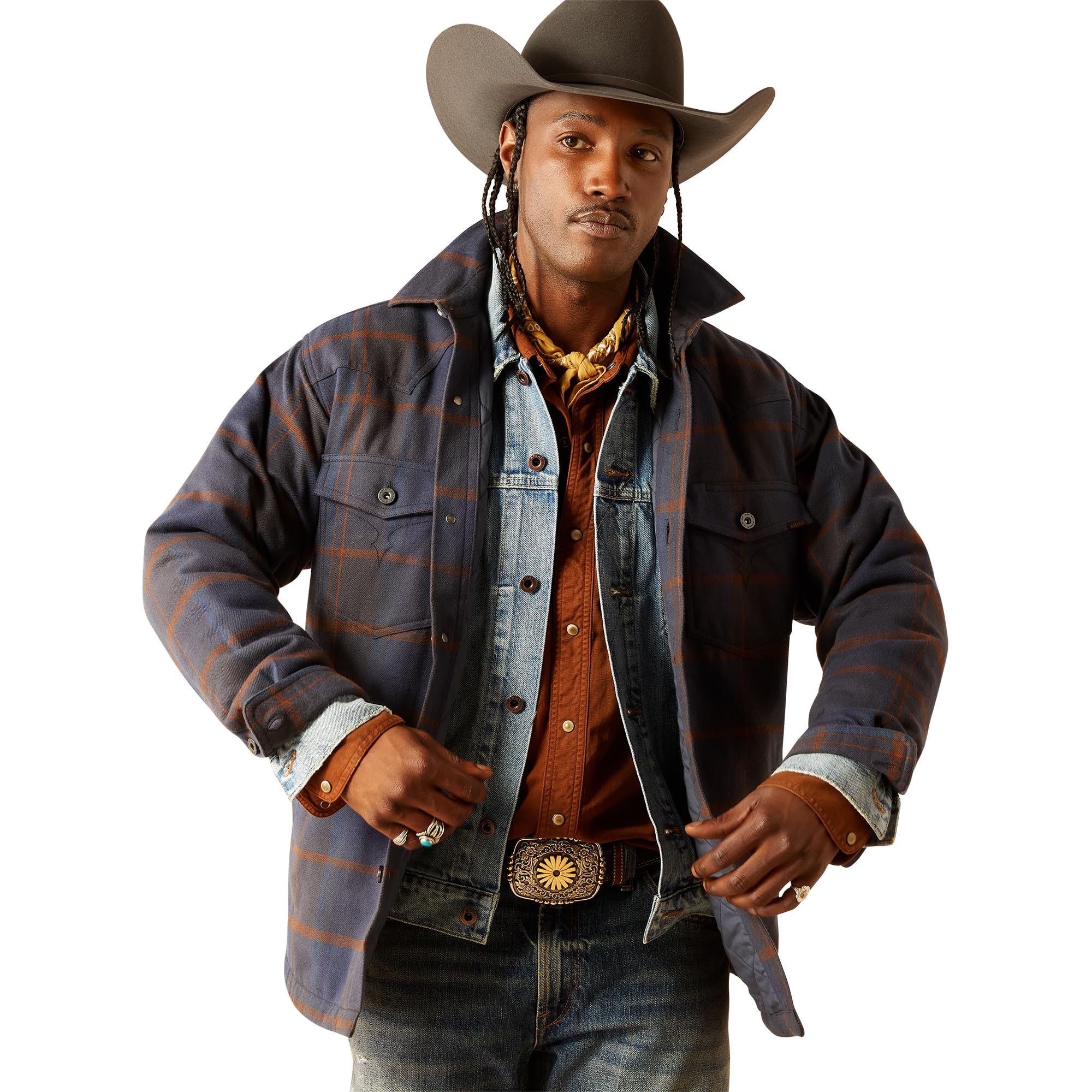 Ariat Men's Yellowstone Midnight Fair Quilted Shirt Jacket - Western Style Flannel Shirt with Quilted Lining for Outdoor Work, Hunting & Casual Wear