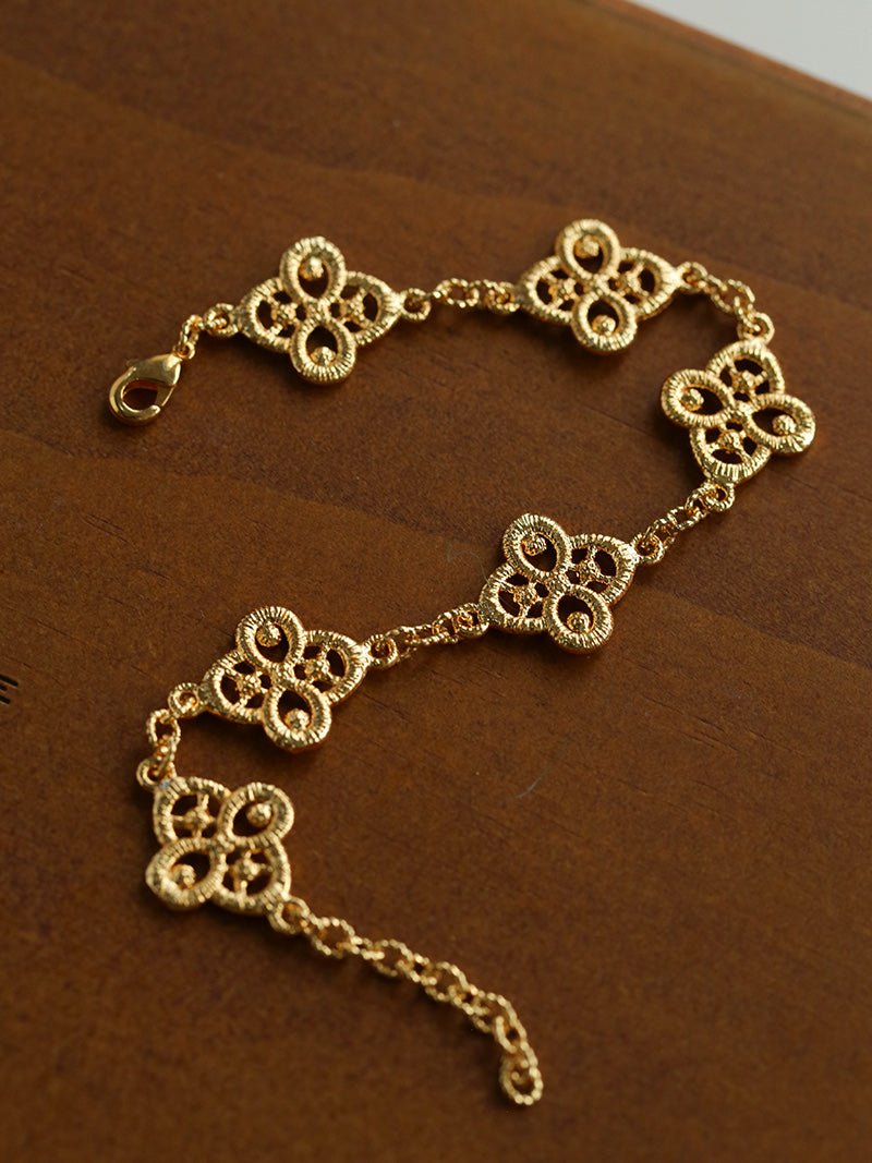 Whisper of Lace Embroidered Floral Bracelet in Gold - Elegant Handmade Jewelry for Women, Perfect for Weddings, Parties & Special Occasions