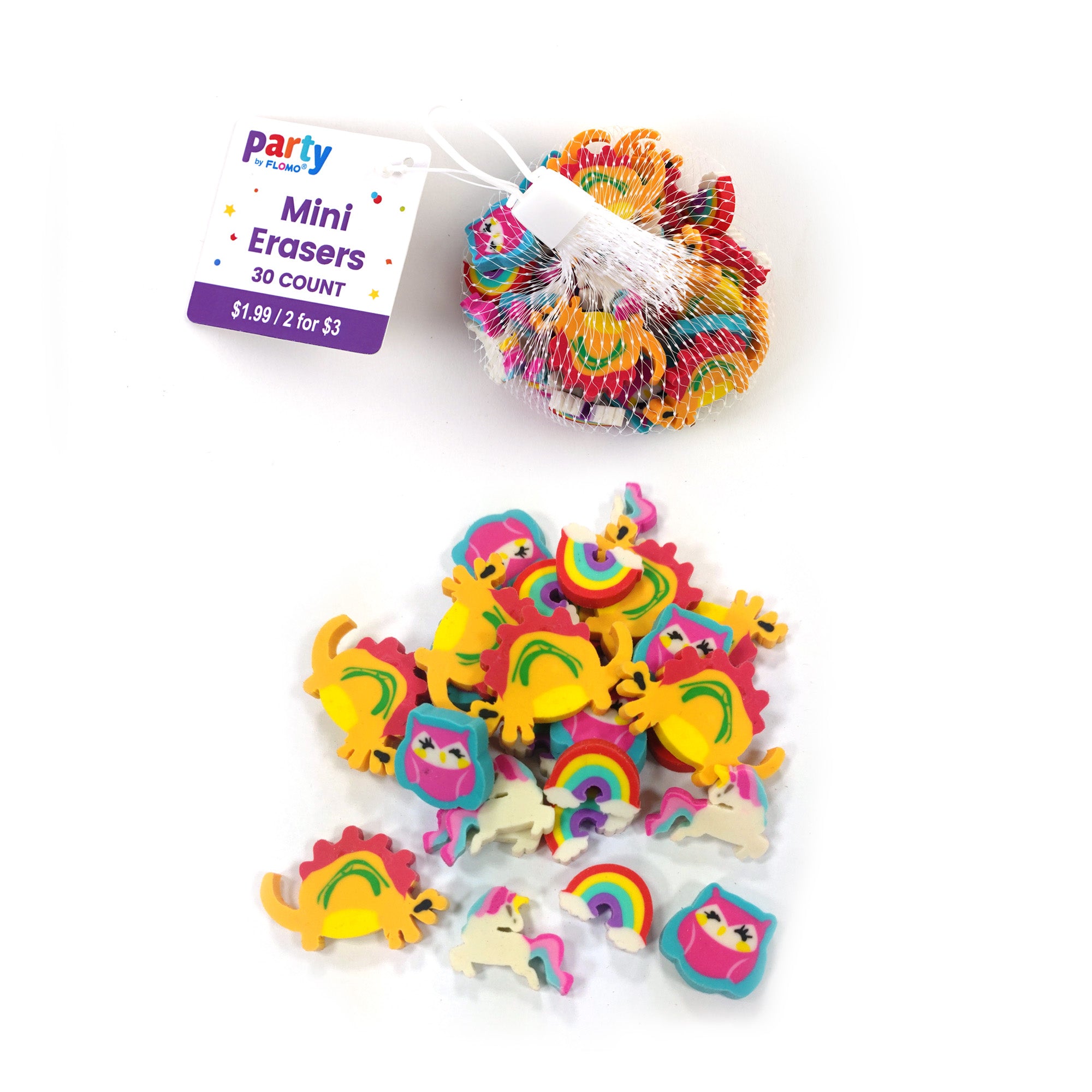 30-Piece Mini Erasers Set in Mesh Bag - Assorted Fun Designs for Kids, Office & Classroom Supplies - Perfect for Pencil Toppers, Gifts & School Projects