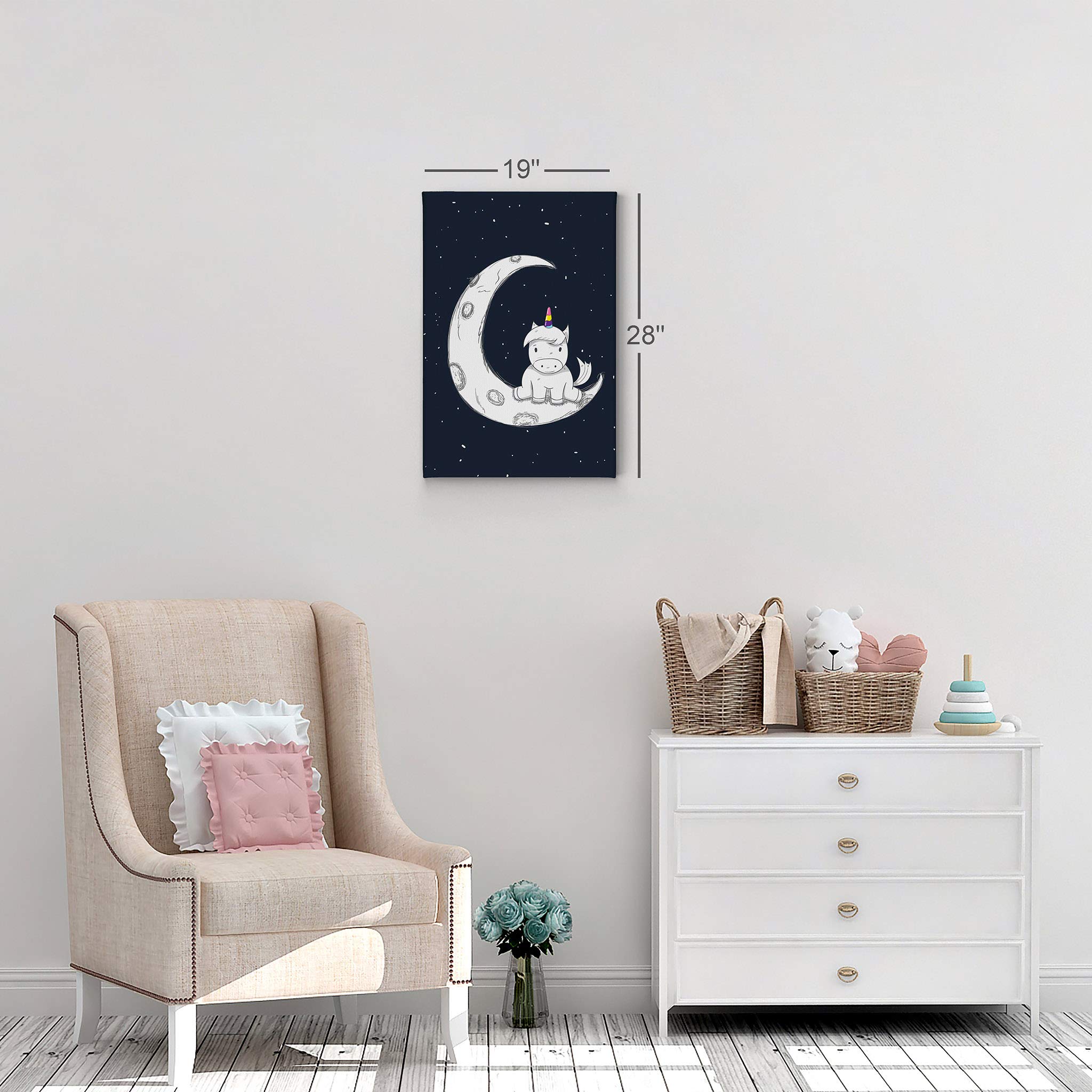 Smile Art Design Cute Unicorn Wall Art Canvas Print - Moon, Sky & Stars Theme - Ready to Hang Nursery Decor, Kids Room Decor, Baby Gift - Made in USA (22x15 inches) - Perfect for Bedrooms, Playrooms & Birthday Presents