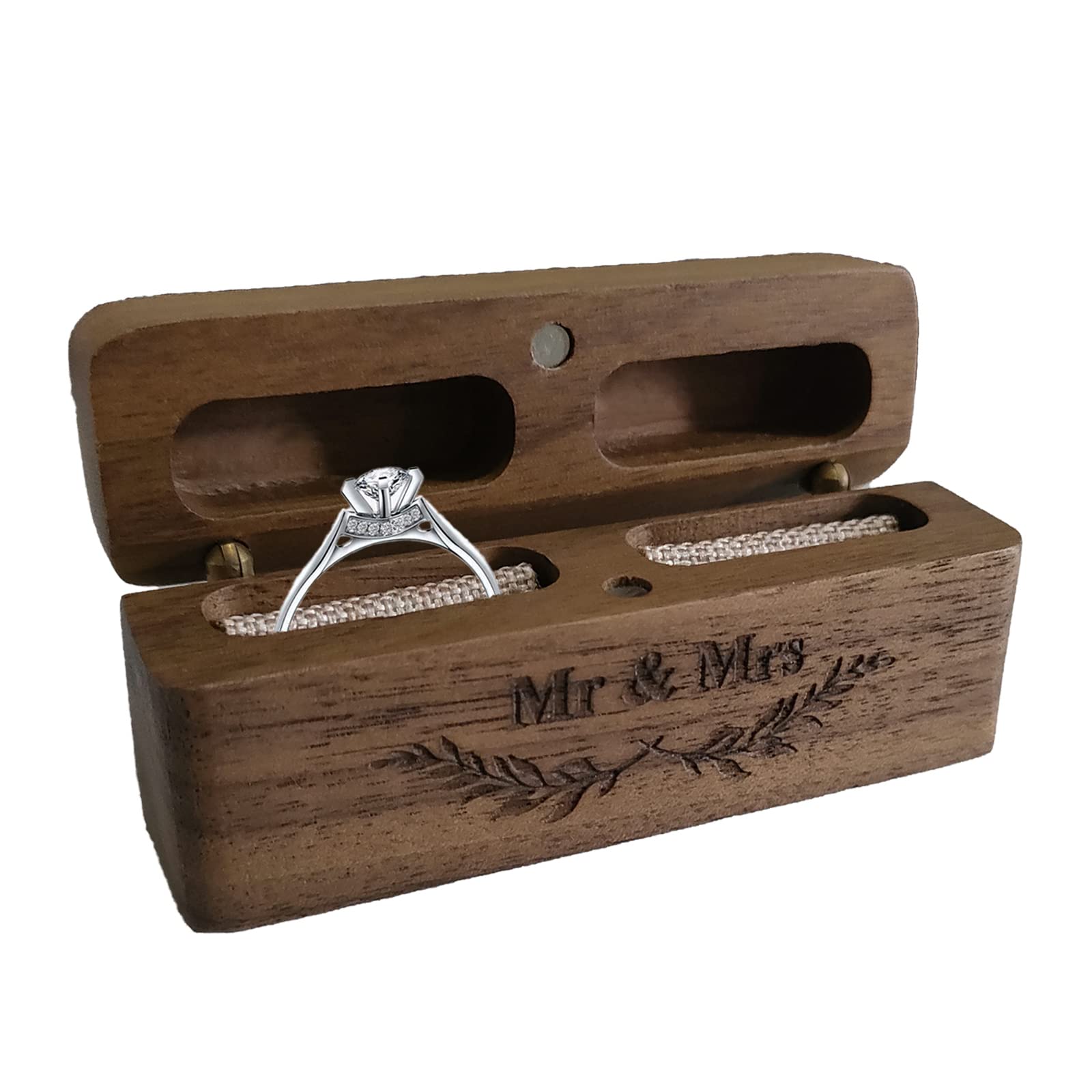 SETOFI Wooden Wedding Ring Box for Mr & Mrs - Elegant Engagement Ring Jewelry Box for Proposals, Ceremonies & Anniversaries - Perfect for Wedding, Engagement & Romantic Gift Giving