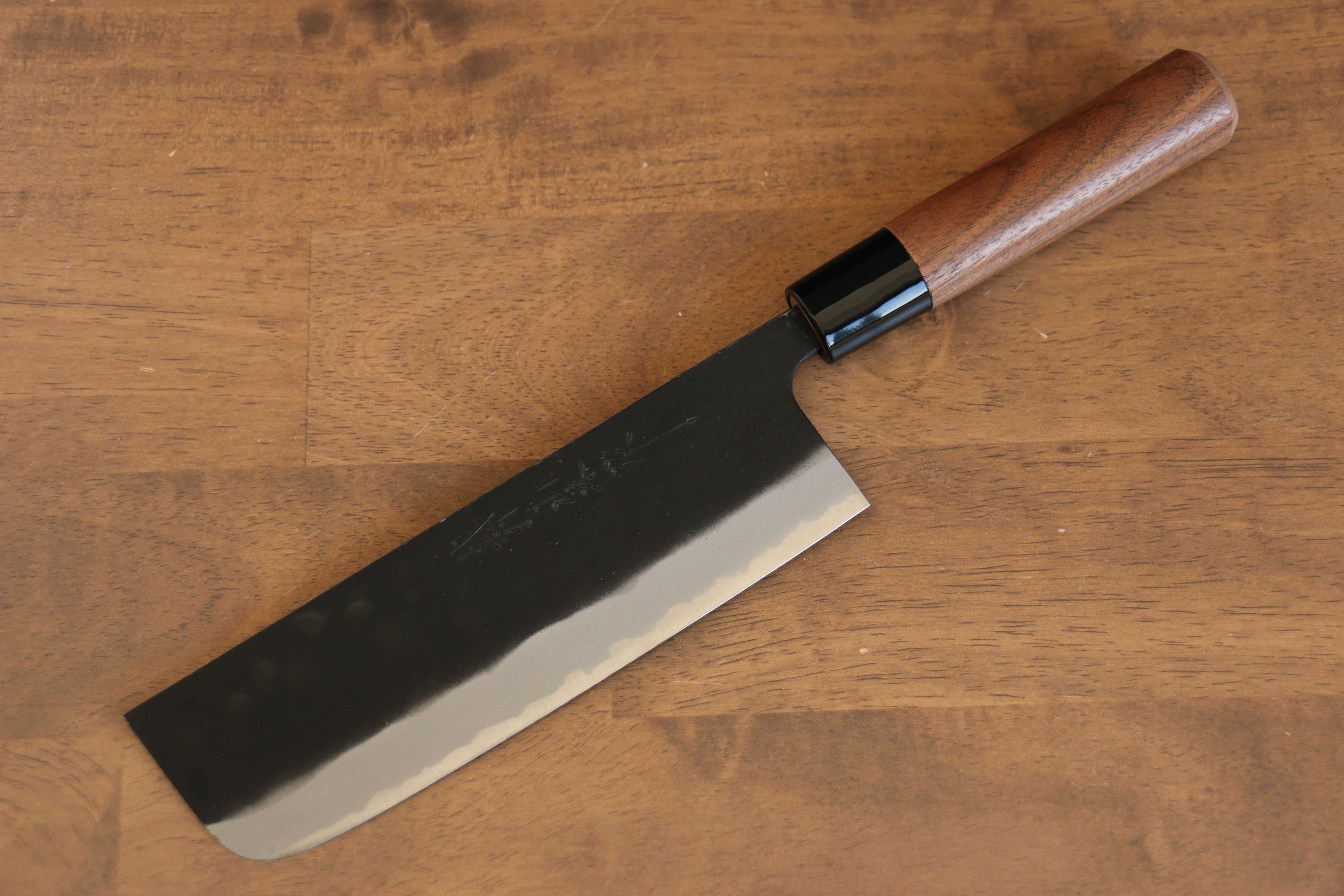 Nao Yamamoto 180mm White Steel Kurouchi Nakiri Knife with Walnut Handle - Professional Japanese Vegetable Knife for Home Chefs & Sushi Preparation