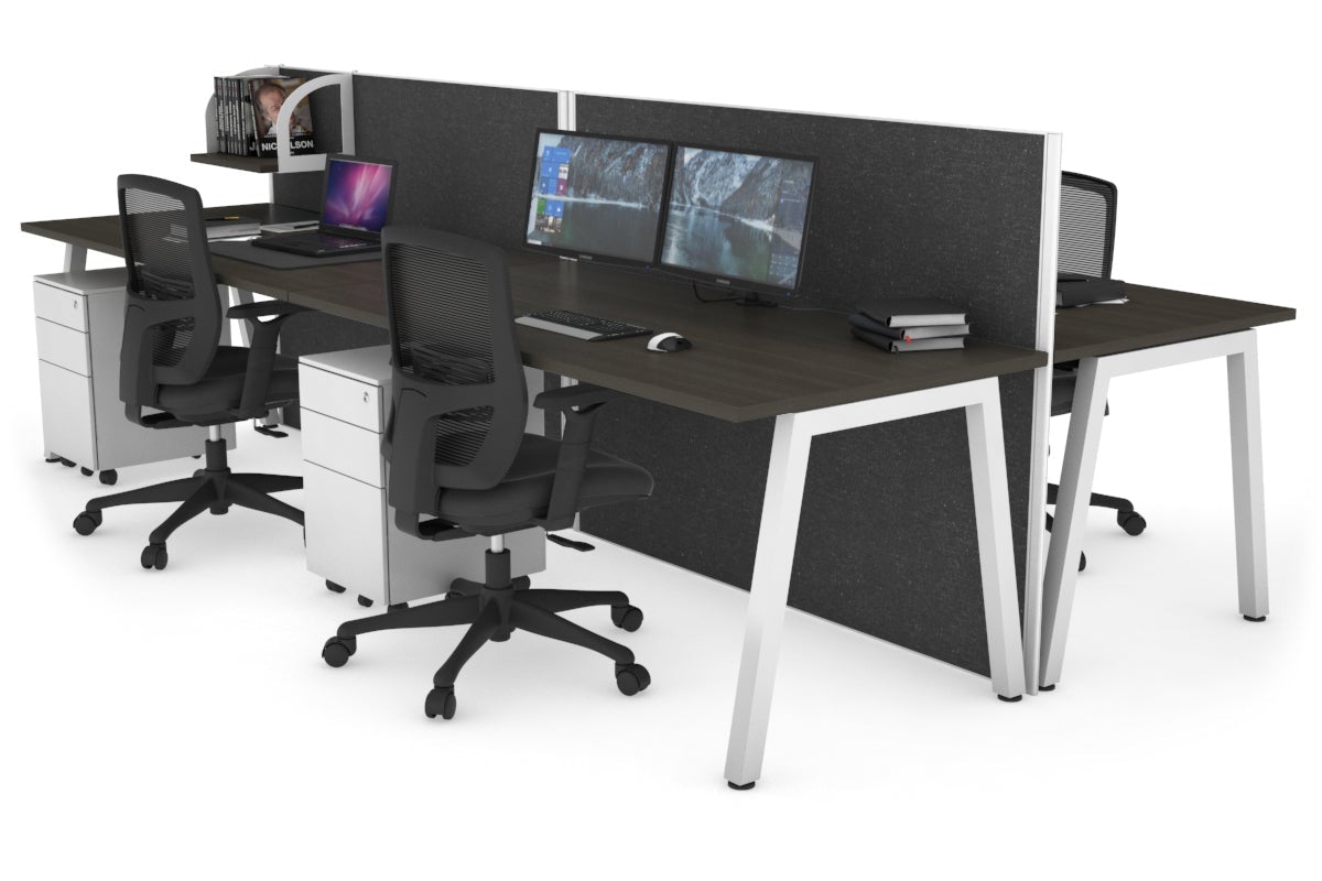 Horizon Quadro 4-Person Office Workstation Bench with A-Legs | 1400L x 800W Dimensions | Cable Management Scallop | Perfect for Collaborative Workspaces & Open Office Environments