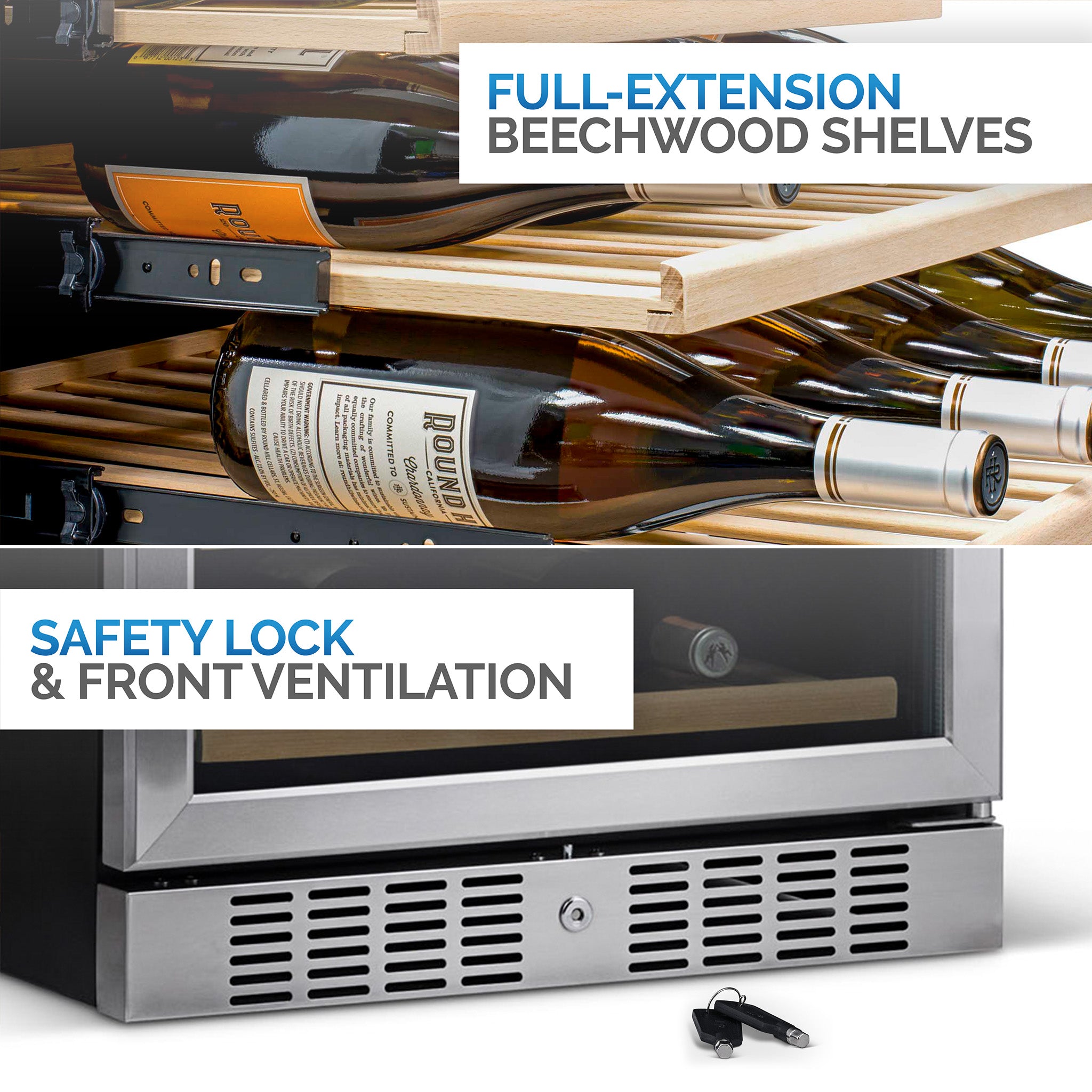 Newair® 70 Can 20 Bottle Dual Zone Beverage Refrigerator - Built-in Wine Cooler & Beer Fridge for Home Bar, Kitchen, or Office Use