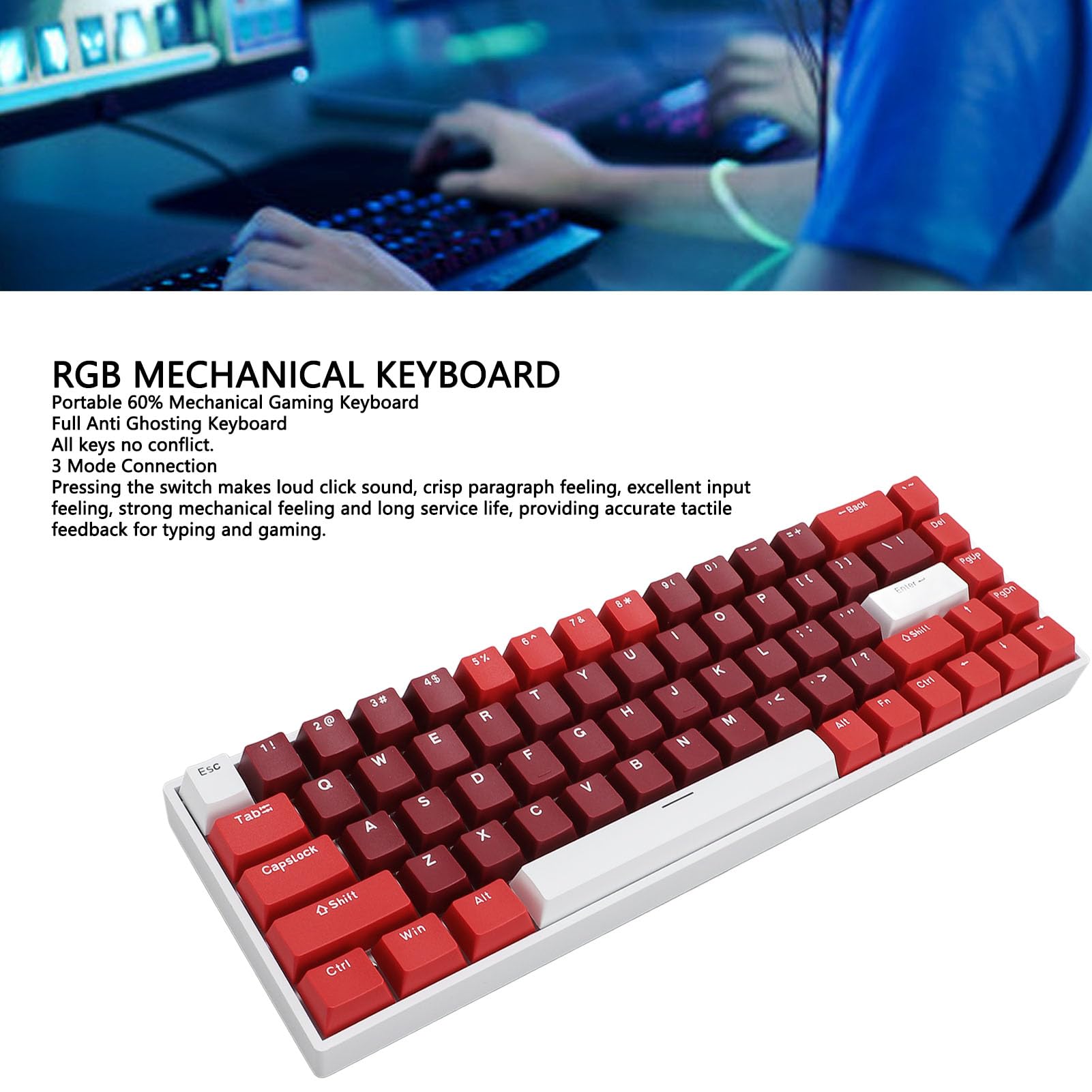 Ciciglow 68 Key RGB Mechanical Gaming Keyboard - Wired & Wireless, Blue Switches, Compact Design for PC & Mac | Perfect for Gaming, Typing & Office Work