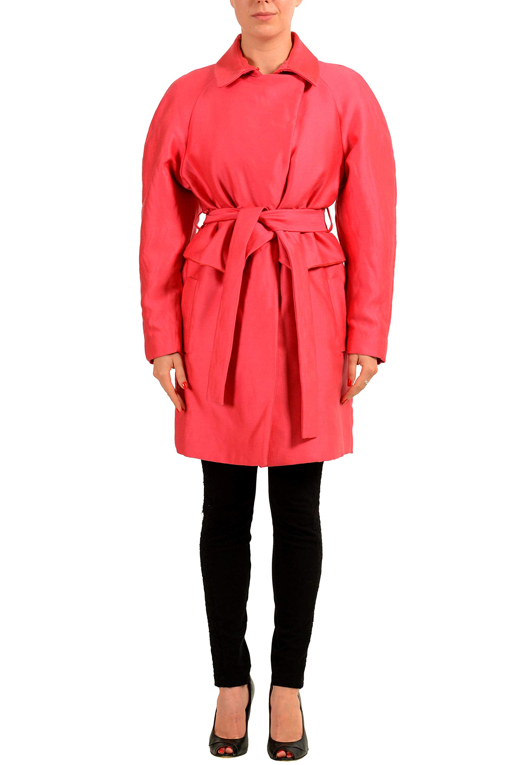 Viktor & Rolf Women's Pink Wool Silk Trench Coat with Belt - Size US S / IT 40 - Elegant Winter Outerwear for Office & Formal Occasions