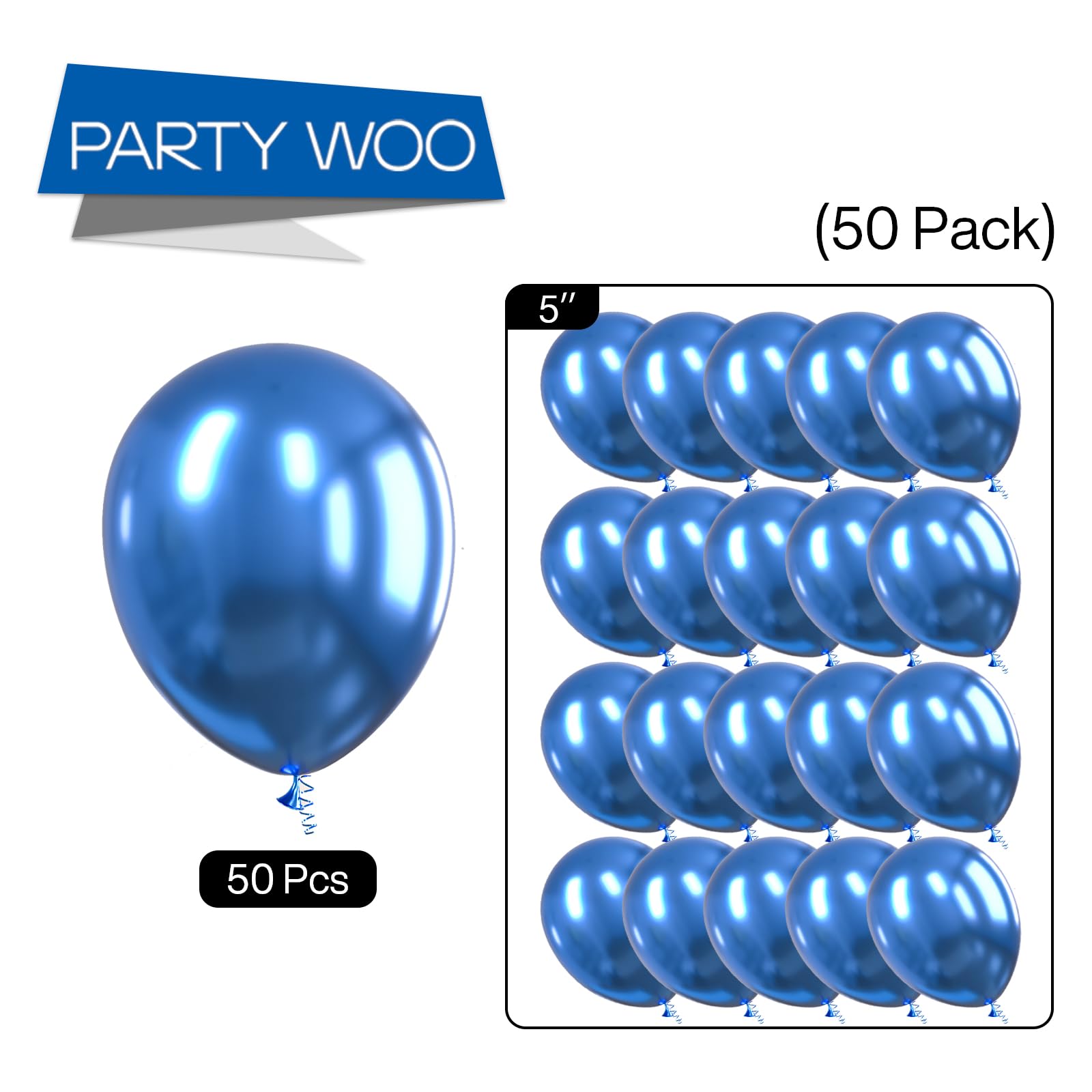 50 Pack 5 Inch Metallic Blue Balloons for Party Decor - Premium Balloon Garland & Arch Kit for Birthday, Wedding, Baby Shower & Anniversary Celebrations - Shiny Blue Party Supplies for Festive Events & Home Decor