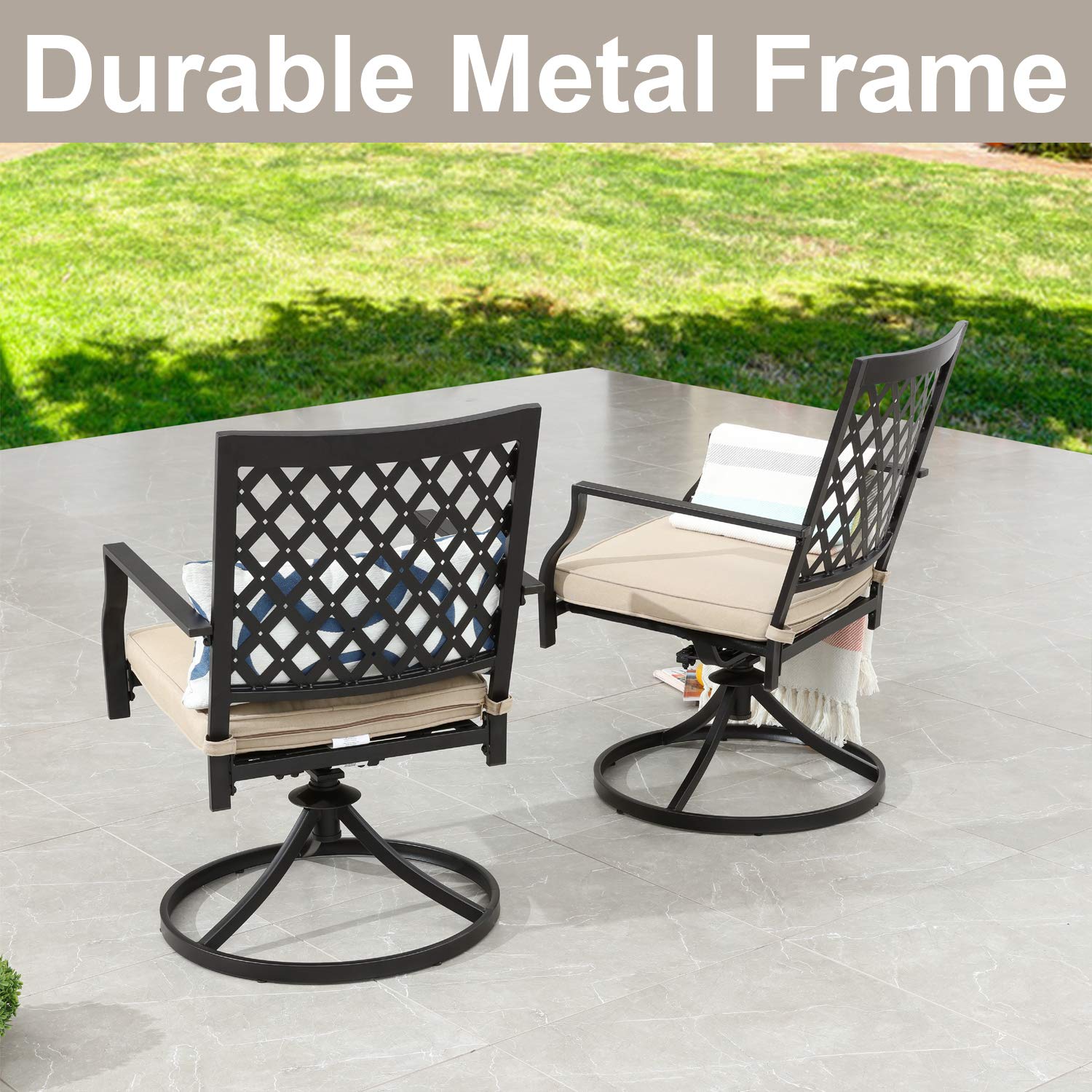 Premium Outdoor Swivel Rocking Chairs - Patio Lounge Bistro Set with Metal Frame, Comfortable Armrests - Perfect for Garden, Backyard, Poolside Relaxation (Set of 2, Beige)