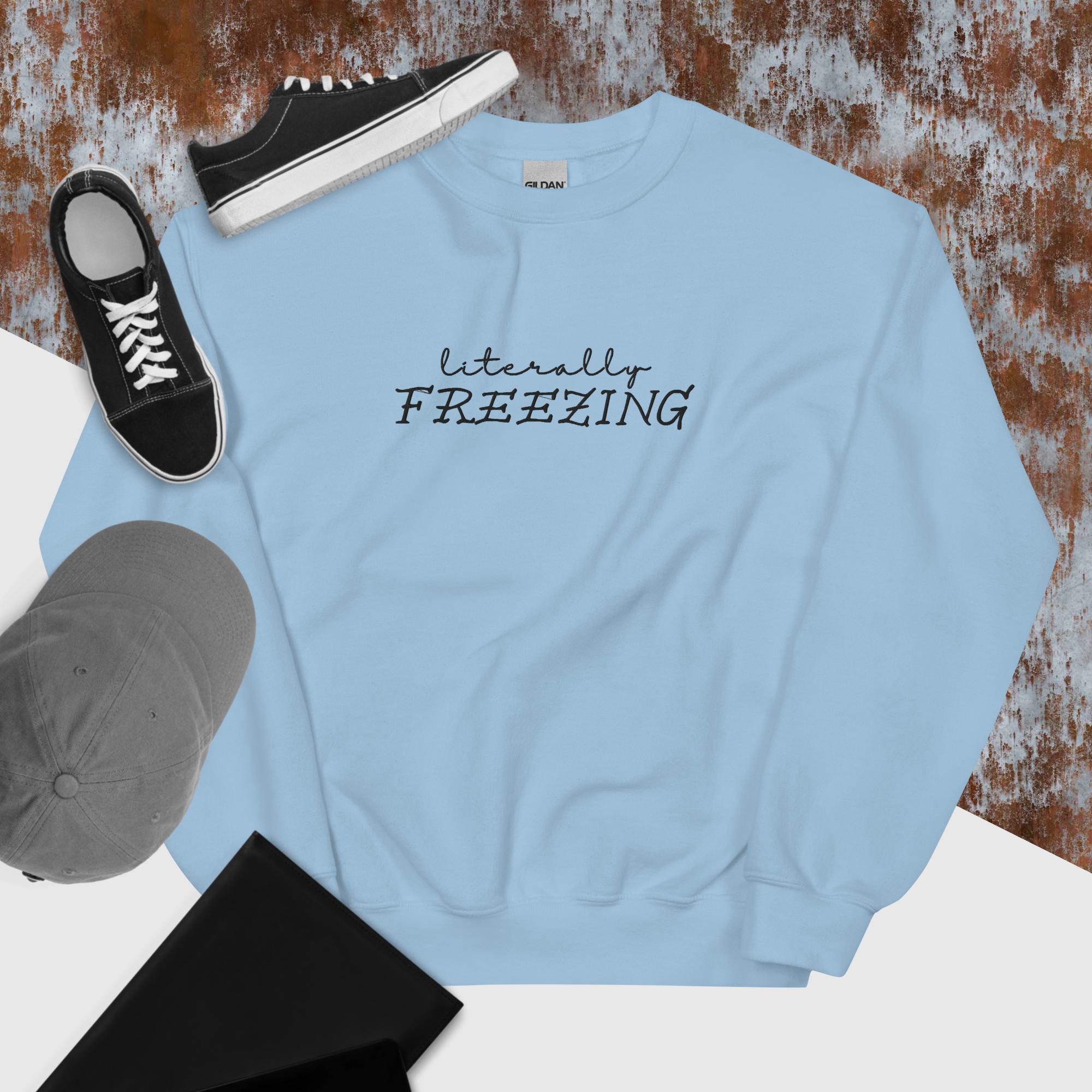 Unisex Embroidered FREEZING Sweatshirt - Cozy Winter Pullover for Men & Women | Perfect for Cold Weather & Casual Outfits