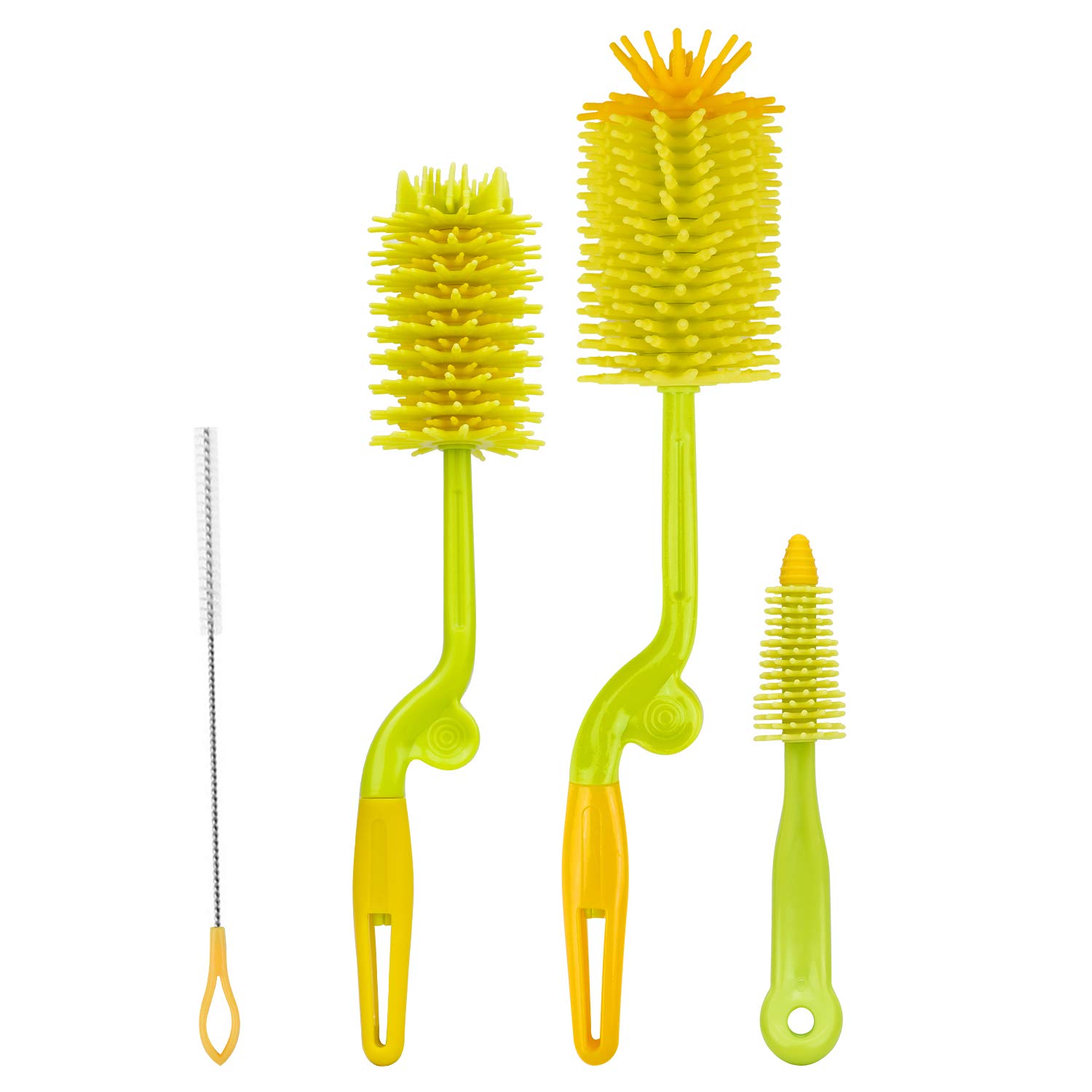 Premium Silicone Bottle Brush Set of 4 - Safe & Flexible Cleaning Tool for Narrow Neck Bottles, Vases, Glassware & Water Bottles - Ideal for Baby Bottles, Wine Decanters, Travel Mugs & Kitchen Use