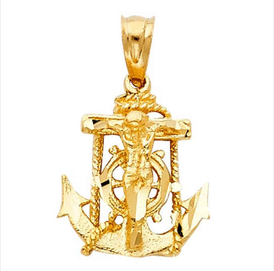 Gold Dainty Mariner Anchor Crucifix Pendant Necklace - Model 1228 | Elegant Religious Jewelry for Women, Perfect for Gifts, Baptism & Everyday Wear