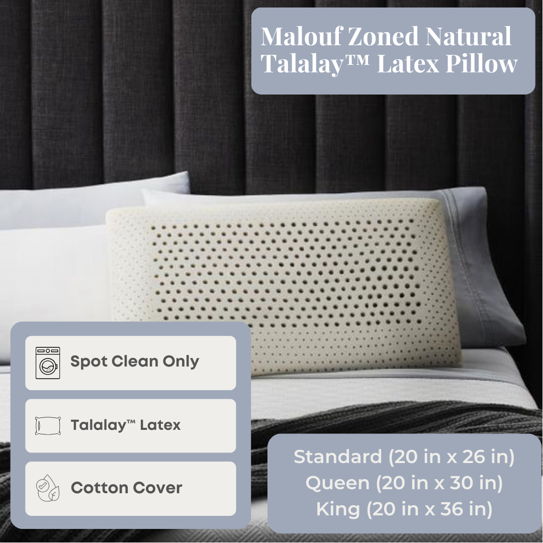 Malouf Zoned Natural Talalay™ Latex Pillow for Side & Back Sleepers - Hypoallergenic & Pressure Relief Bed Pillow for Neck Support - Perfect for Home, Travel & Guest Rooms