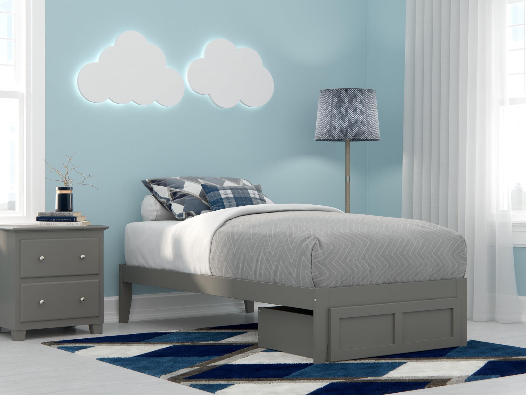 AFI Colorado Twin Platform Bed with Storage Drawers & USB Charging Ports - Space-Saving Grey Wooden Bed Frame for Kids, Teens & Small Bedrooms - Perfect for Dorm Rooms, Guest Rooms & Studio Apartments