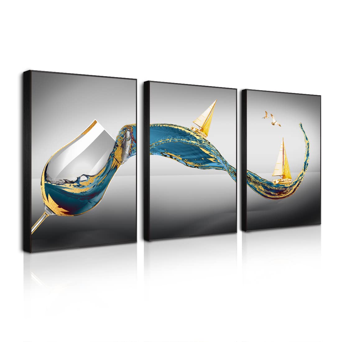 3-Piece Canvas Wall Art Set - Modern Wine Glass Artwork for Dining Room & Kitchen Decor | Aluminum Alloy Framed Pictures | Perfect for Living Room, Bar & Home Interior Design