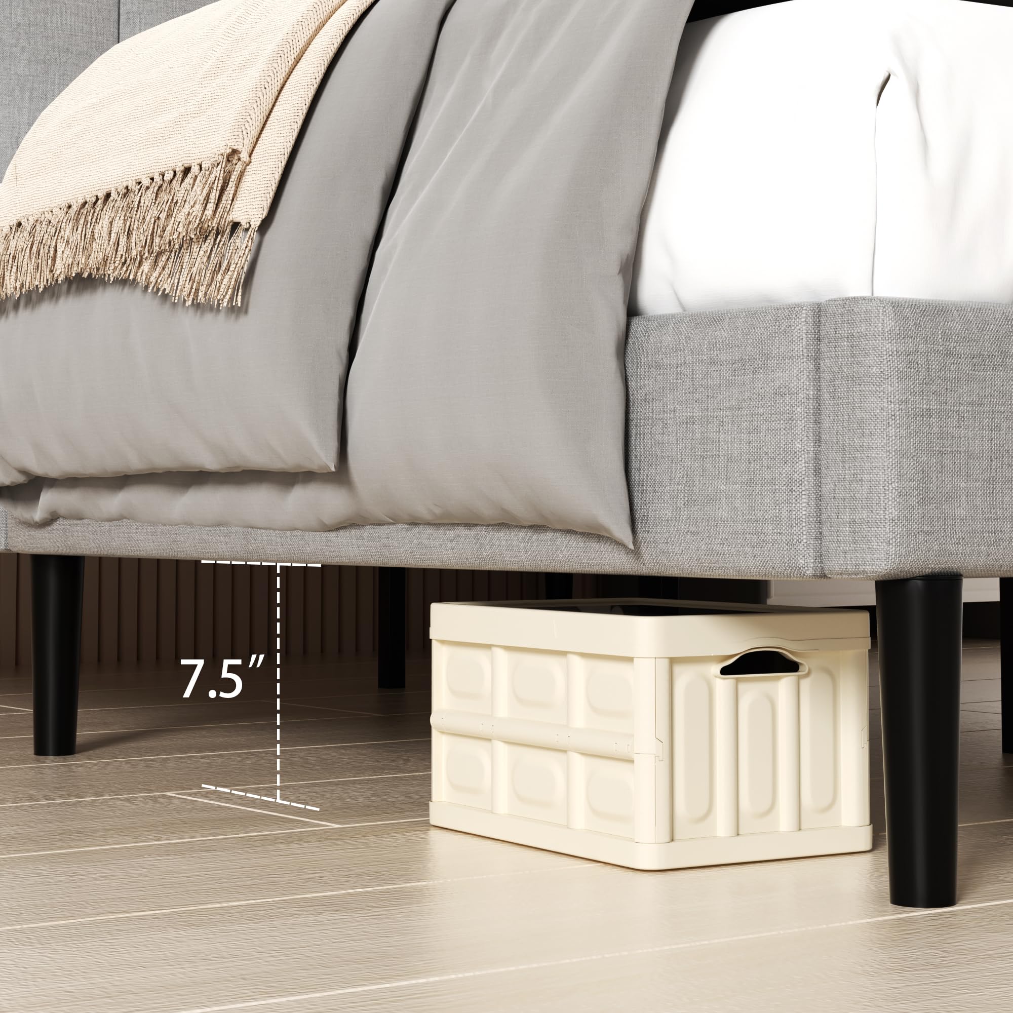 UNIZONE Queen Size Bed Frame with Button Tufted Upholstered Headboard - Wooden Slat Support Platform Bed - No Box Spring Needed - Easy Assembly - Light Gray Fabric - Perfect for Master Bedroom, Guest Room & Small Spaces