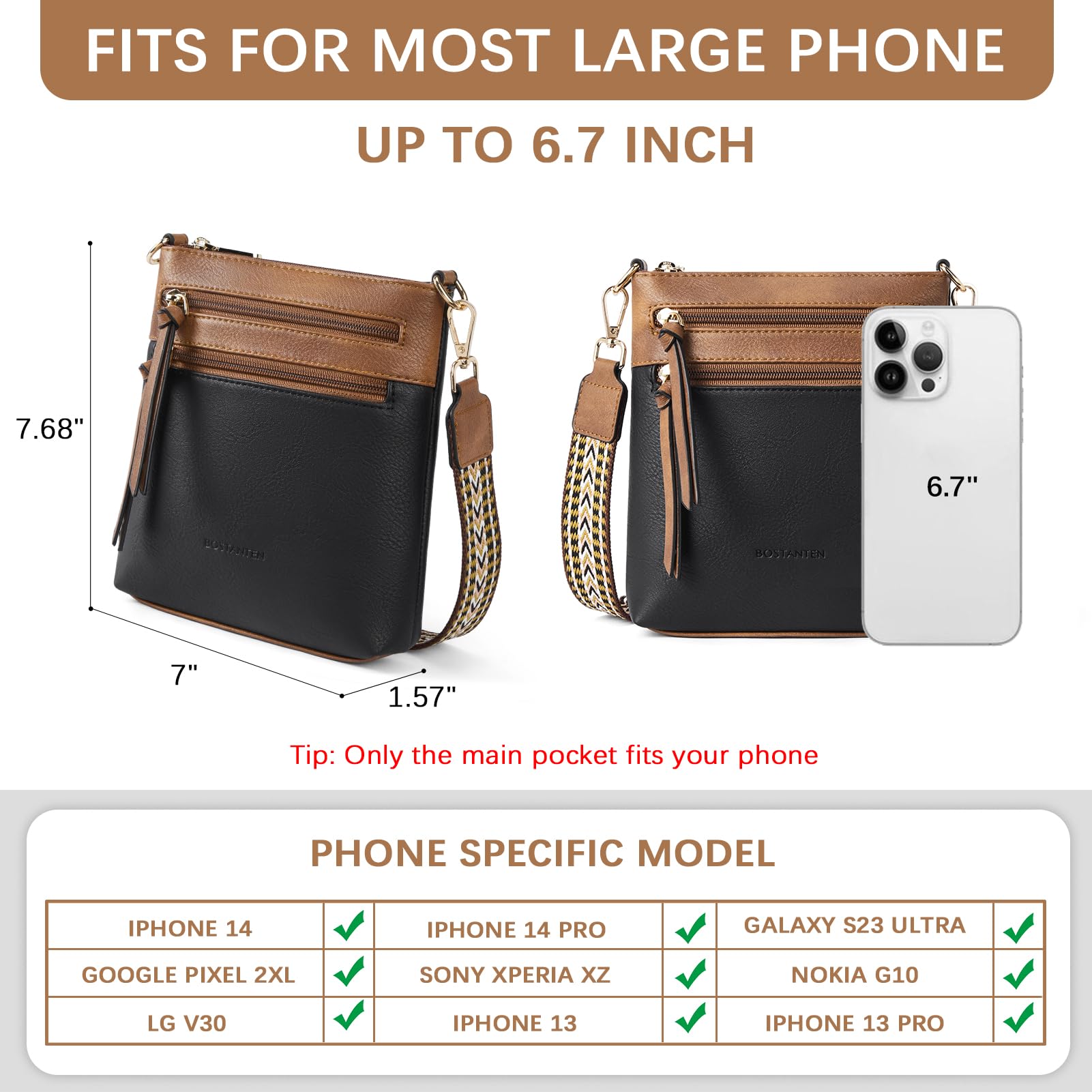 BOSTANTEN Women's Crossbody Bag - Soft Leather Adjustable Strap for Daily Use