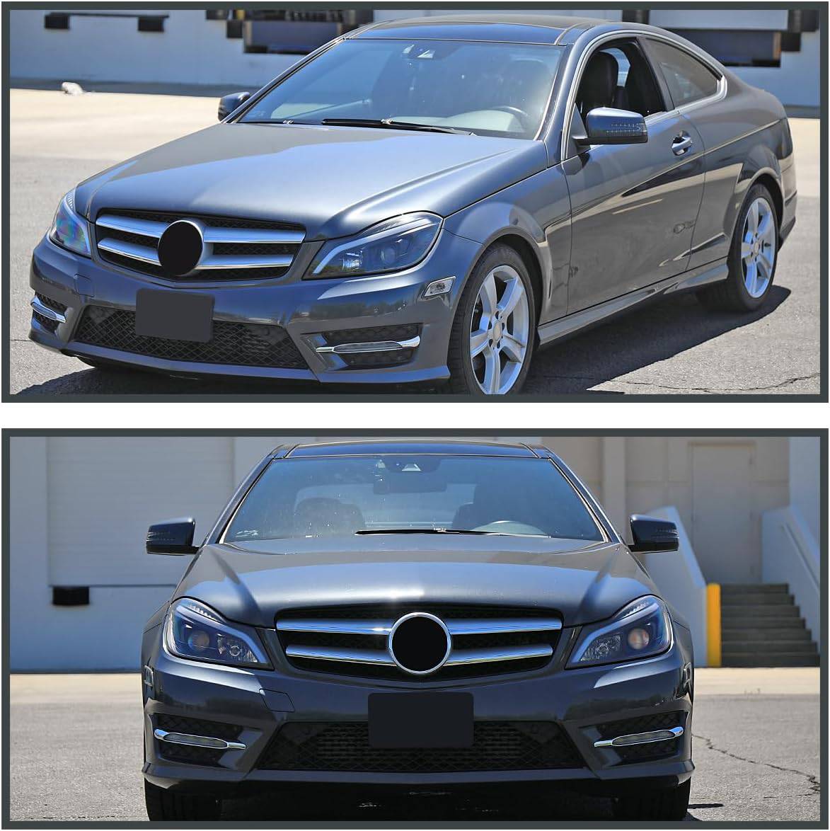 2012-2014 Mercedes Benz W204 C Class LED Headlights - Switchback Sequential LED Bar Projector Headlamps with Matte Black Housing & Clear Lens - Upgrade for Night Driving & Enhanced Style