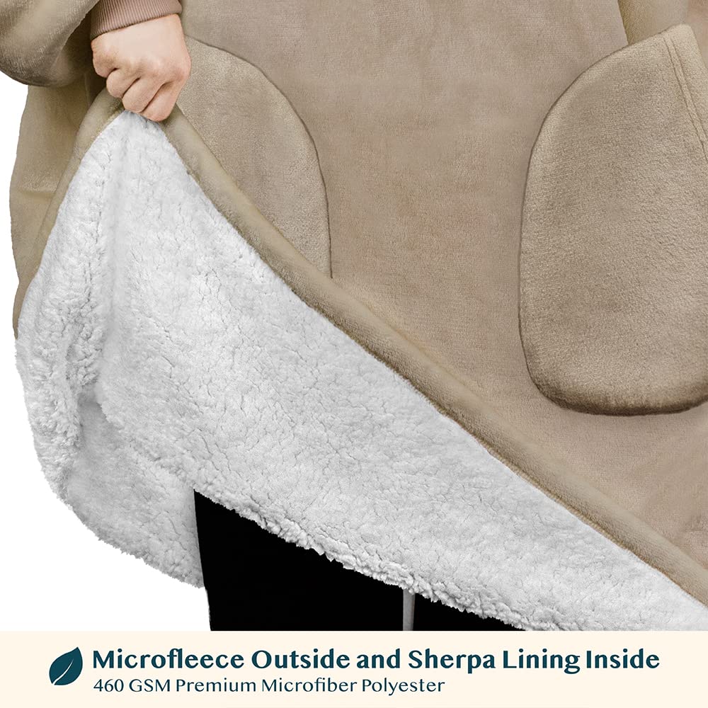 PAVILIA Wearable Blanket Hoodie for Women & Men - Sherpa Fleece Oversized Sweatshirt Blanket with Hood - Cozy Lounge Wear for Netflix, Camping & Home Relaxation