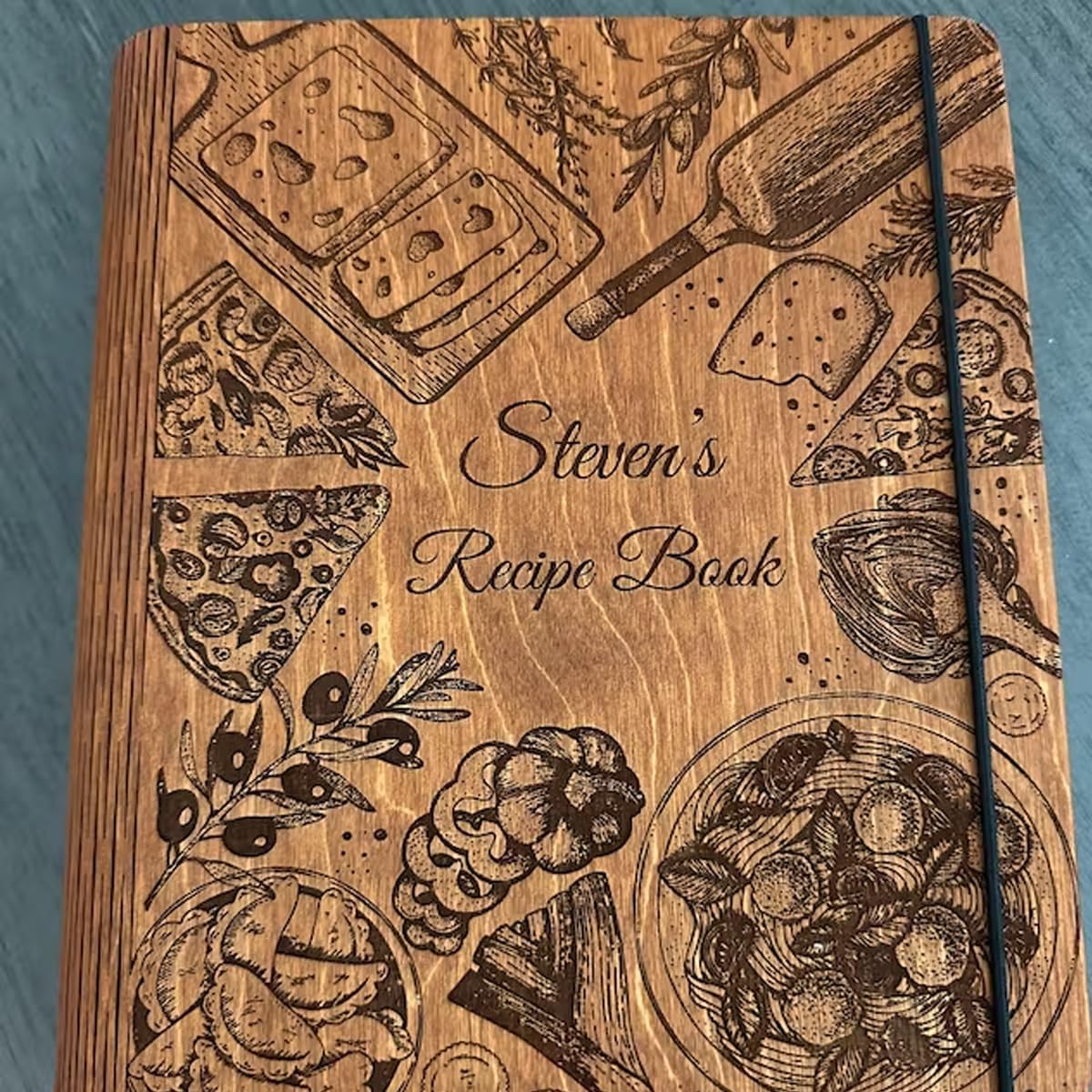 Personalized Wooden Recipe Book Binder - Custom Family Wooden Cover Cookbook Journal & Sketchbook - A5 Notebook for Writing Recipes - Perfect Mother's Day & Christmas Gift Ideas (Style 8) - Great for Home Cooking, Recipe Organization & Thoughtful Gift Giving