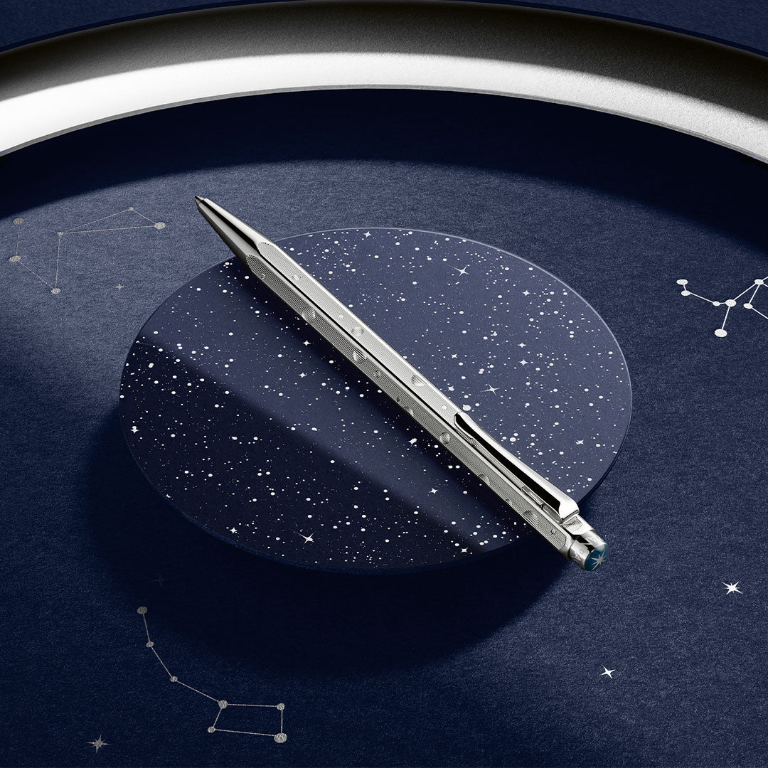 Premium Caran d'Ache Ecridor Cosmic Blue Ballpoint Pen with Genuine Leather Case - Luxury Writing Gift Set for Professionals, Business & Special Occasions