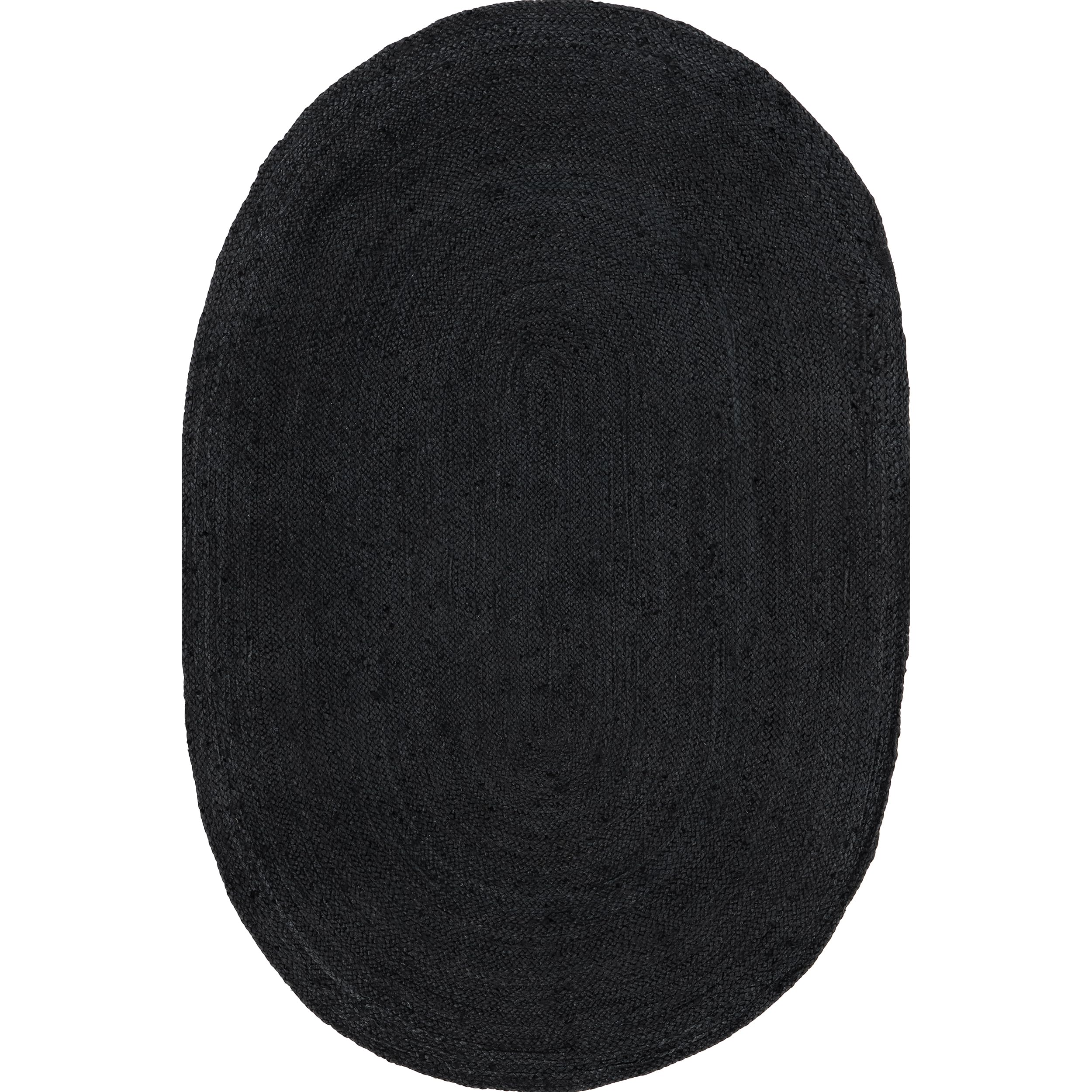 nuLOOM Oval 4x6 Rigo Jute Hand Woven Area Rug - Black Farmhouse Solid Design Natural Fiber Rug for Bedroom, Living Room, Dining Room, Hallway, Office, Kitchen & Entryway | Perfect for Boho Chic Decor & Cozy Home Style