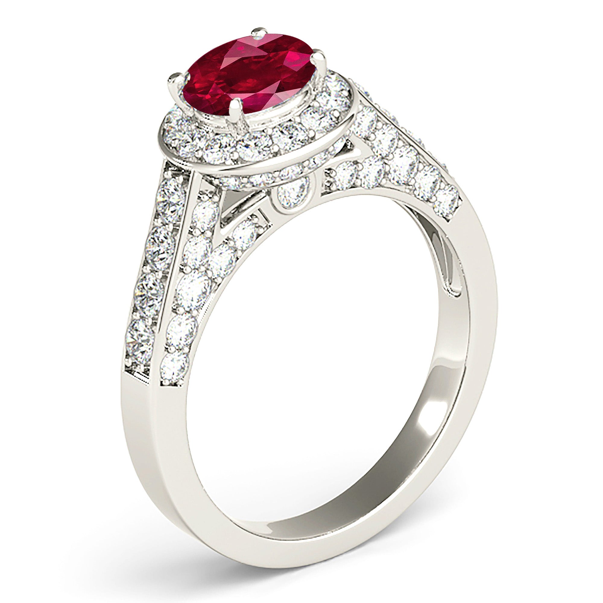 1.35 Carat Genuine Ruby Engagement Ring with Diamond Halo & Side Stones - Perfect for Weddings, Anniversaries & Special Occasions