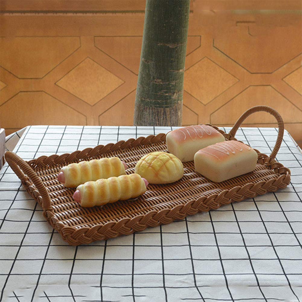 Hand-Woven Rattan Bread Basket with Handle - Natural Woven Serving Tray for Bread, Crackers, Snacks & Fruits | Perfect for Home, Restaurant & Party Table Decor | Eco-Friendly Kitchen & Dining Accessory