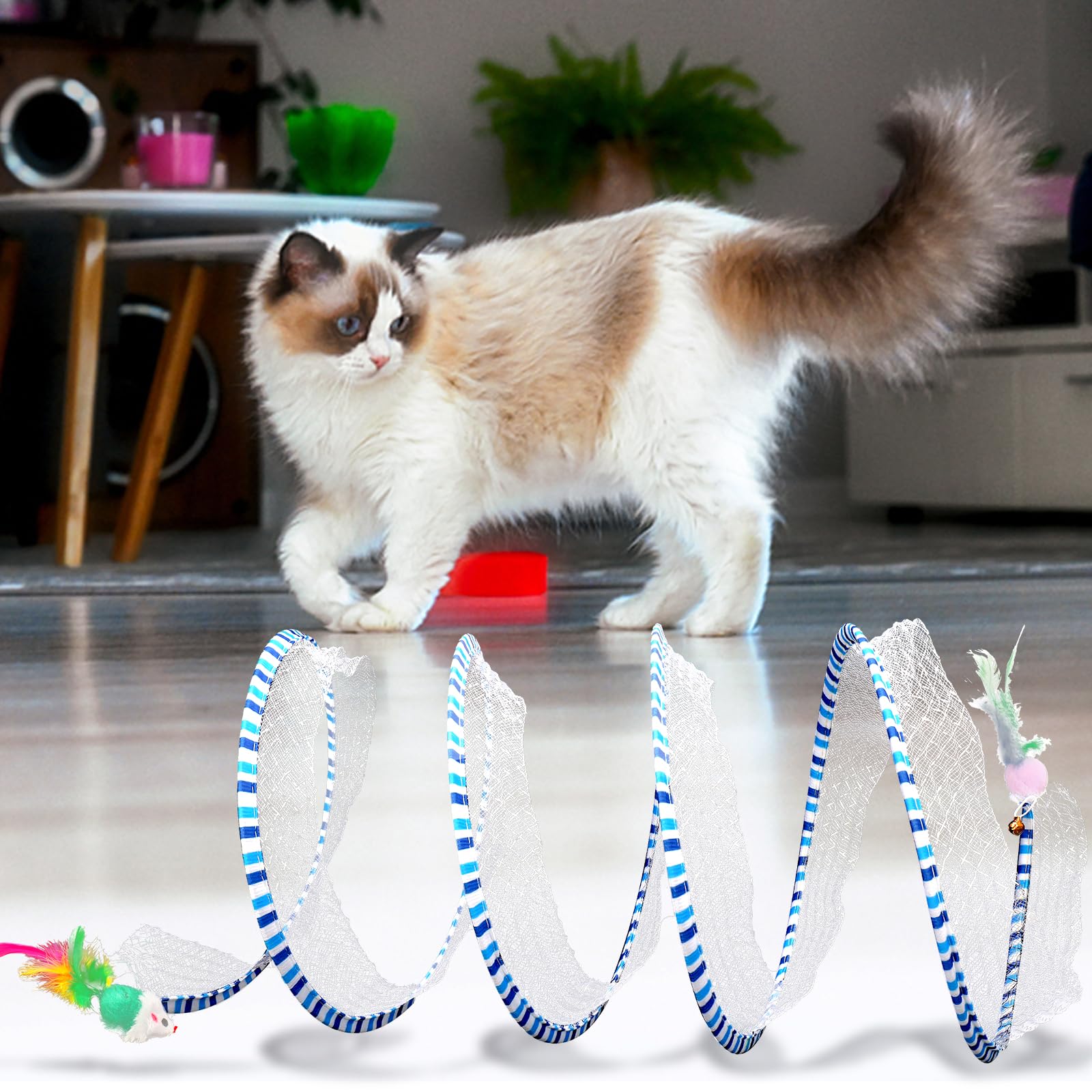 2 Packs Foldable Cat Tunnel for Indoor & Outdoor Play - Interactive Cat Toy Tunnel with Donut Design, Large Kitten Bed & Spring Toys for Stress Relief - Perfect for Playtime, Exercise & Relaxation