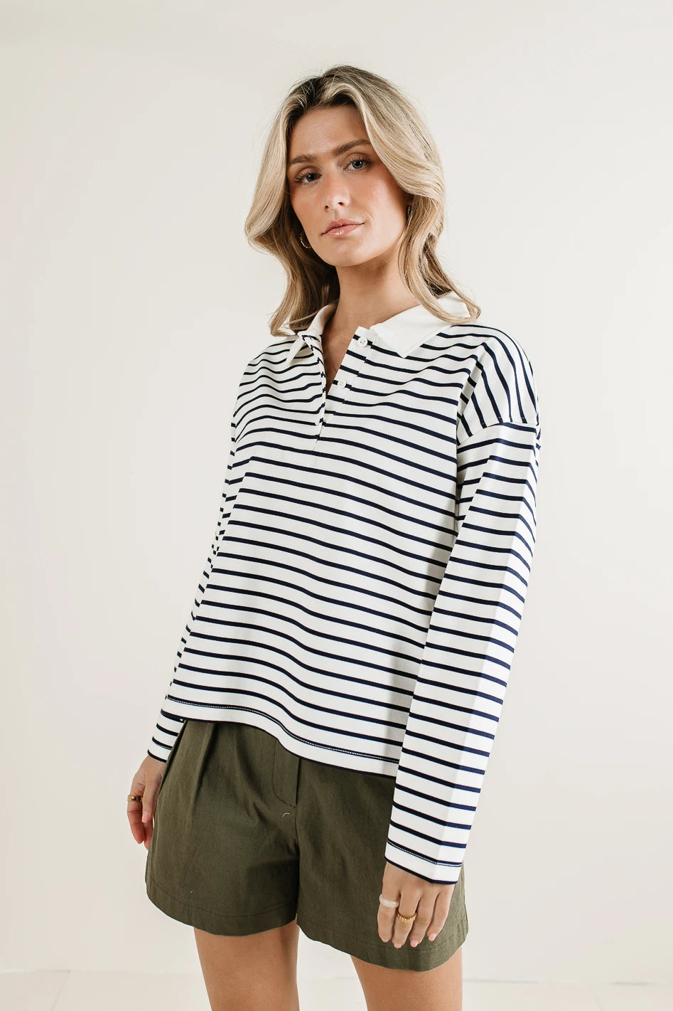 Layla Women's Striped Collared T-Shirt - Casual Short Sleeve Blouse for Work, Office, and Everyday Wear