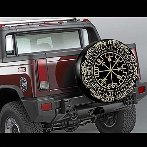 WONDERTIFY Viking Tire Cover with Vegvisir Rune and Dragon Design - 14 Inch Black Spare Wheel Cover for Cars, Trucks, SUVs, Campers & Trailers | Durable Weatherproof Protection for Off-Road Adventures & Road Trips