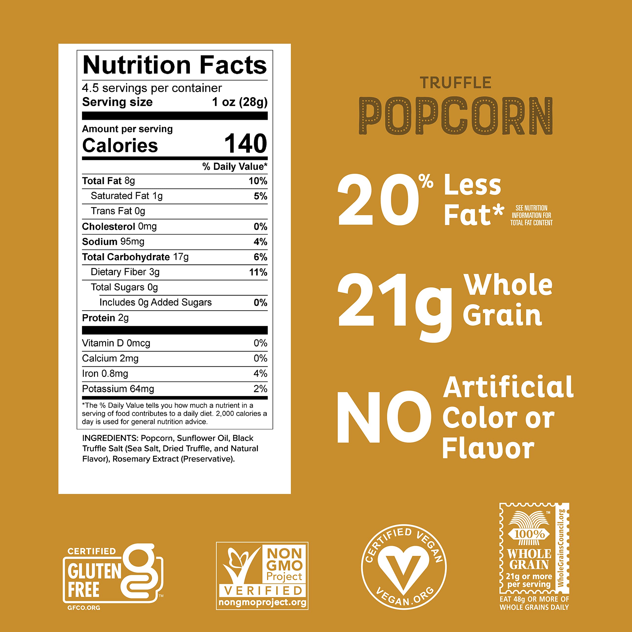 Pipcorn Heirloom Truffle Mini Popcorn - 4.5oz 6 Pack | Gluten Free Healthy Snacks, Non-GMO Heirloom Corn, Black Truffle Flavor | Perfect for Movie Nights, Office Snacks & Party Treats