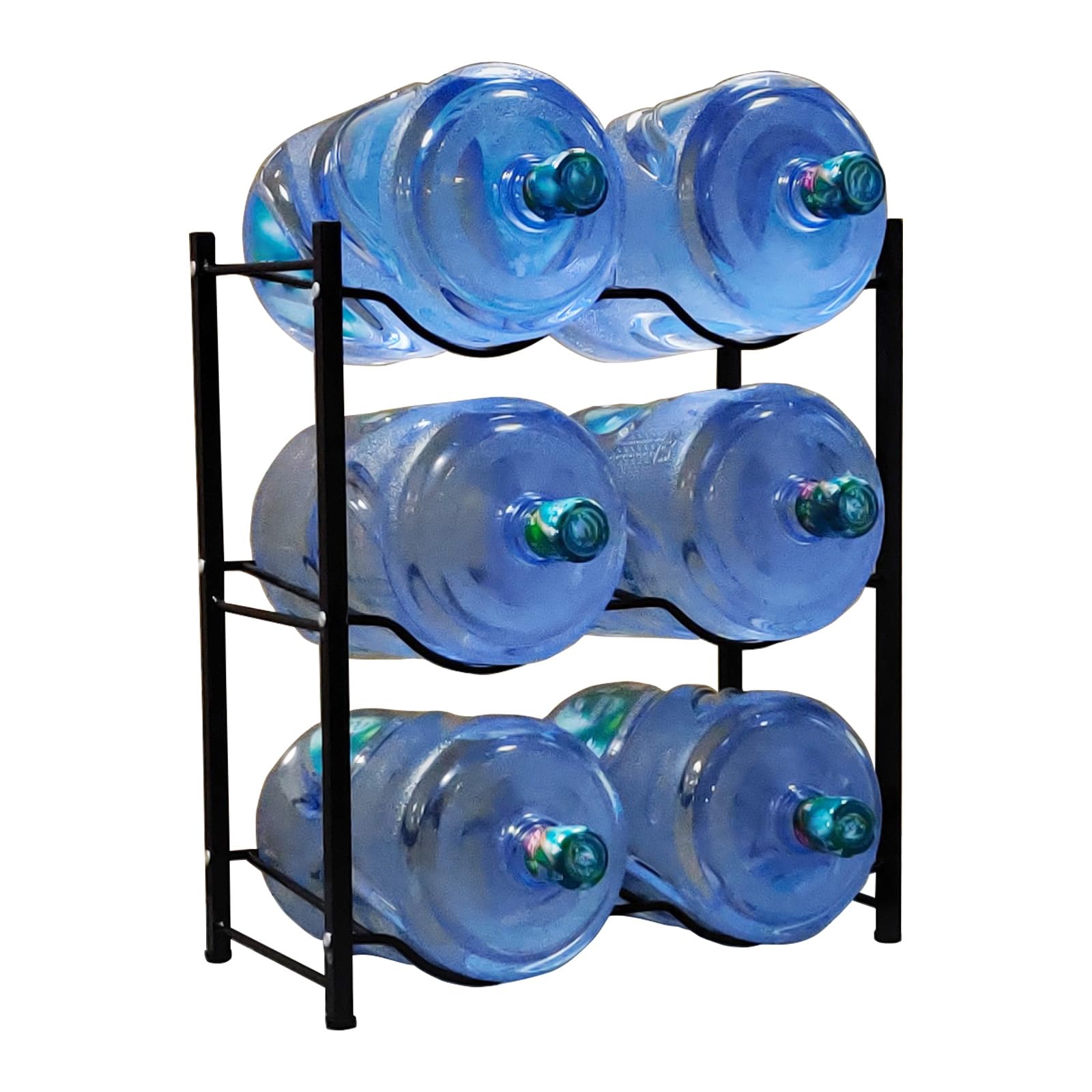 5 Gallon Water Bottle Holder - Heavy Duty 3-Tier Storage Rack for Water Cooler Jugs | Holds 6 Bottles | Black | Perfect for Office, Home & Commercial Water Dispensers
