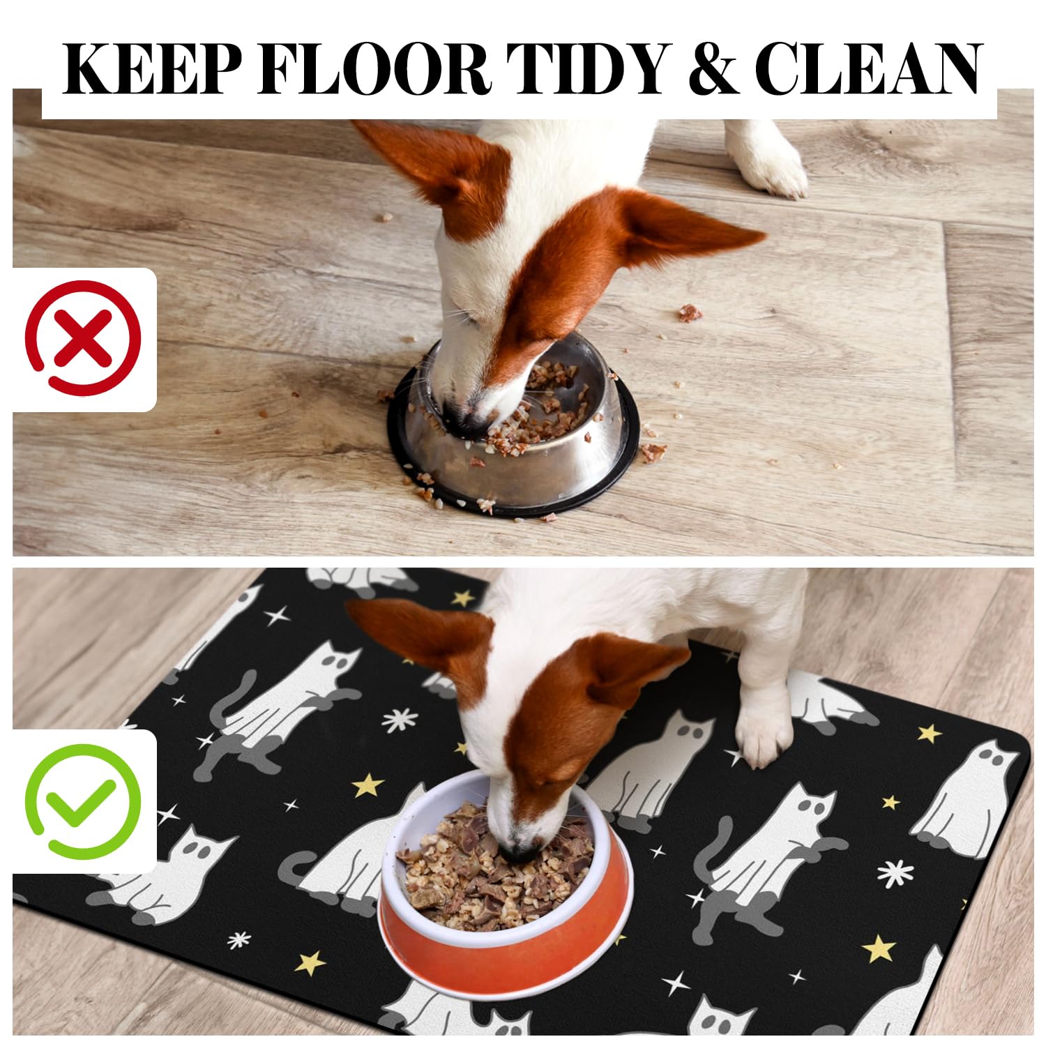 **Non-Slip Absorbent Dog Food Mat for Halloween - Quick Dry Pet Bowl Mat for Food & Water, Cat Feeding Mat - Perfect for Messy Eaters & Spill Protection**