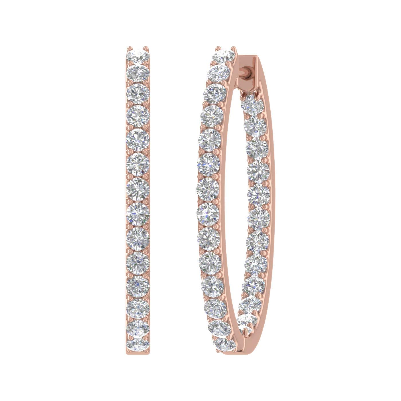 2 1/2 Carat Inside Out Diamond Hoop Earrings in 14K Gold - Elegant Everyday Jewelry for Women, Perfect for Work, Parties & Special Occasions