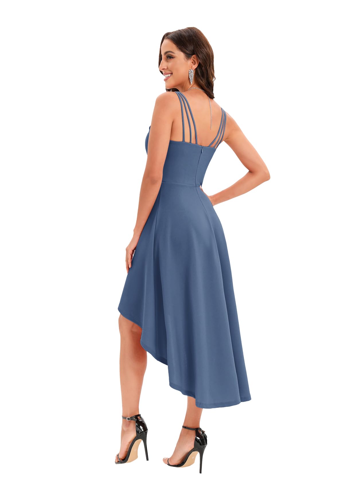 DRESSTELLS Women's Hi-Low Spaghetti Strap Summer Dress - Flowy Flare Cocktail & Wedding Guest Dress for Bridesmaids, Beach Parties & Special Occasions