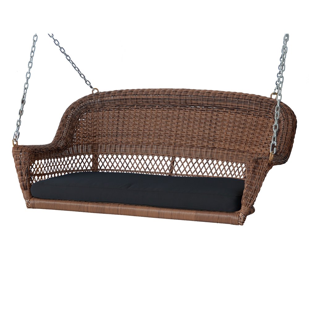Jeco W00205S-C-FS017 Outdoor Wicker Porch Swing with Stand - Honey Brown - Perfect for Patio, Garden, and Backyard Relaxation