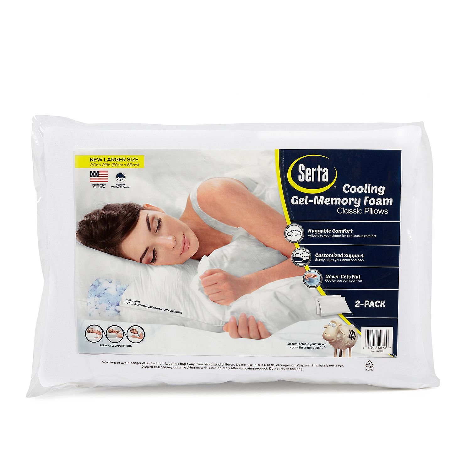 Serta Gel Memory Foam Cluster Pillows (2-Pack) - Orthopedic Support for Neck & Shoulder Pain Relief - Perfect for Side, Back & Stomach Sleepers - Hotel Quality Bed Pillows for Home & Travel Use