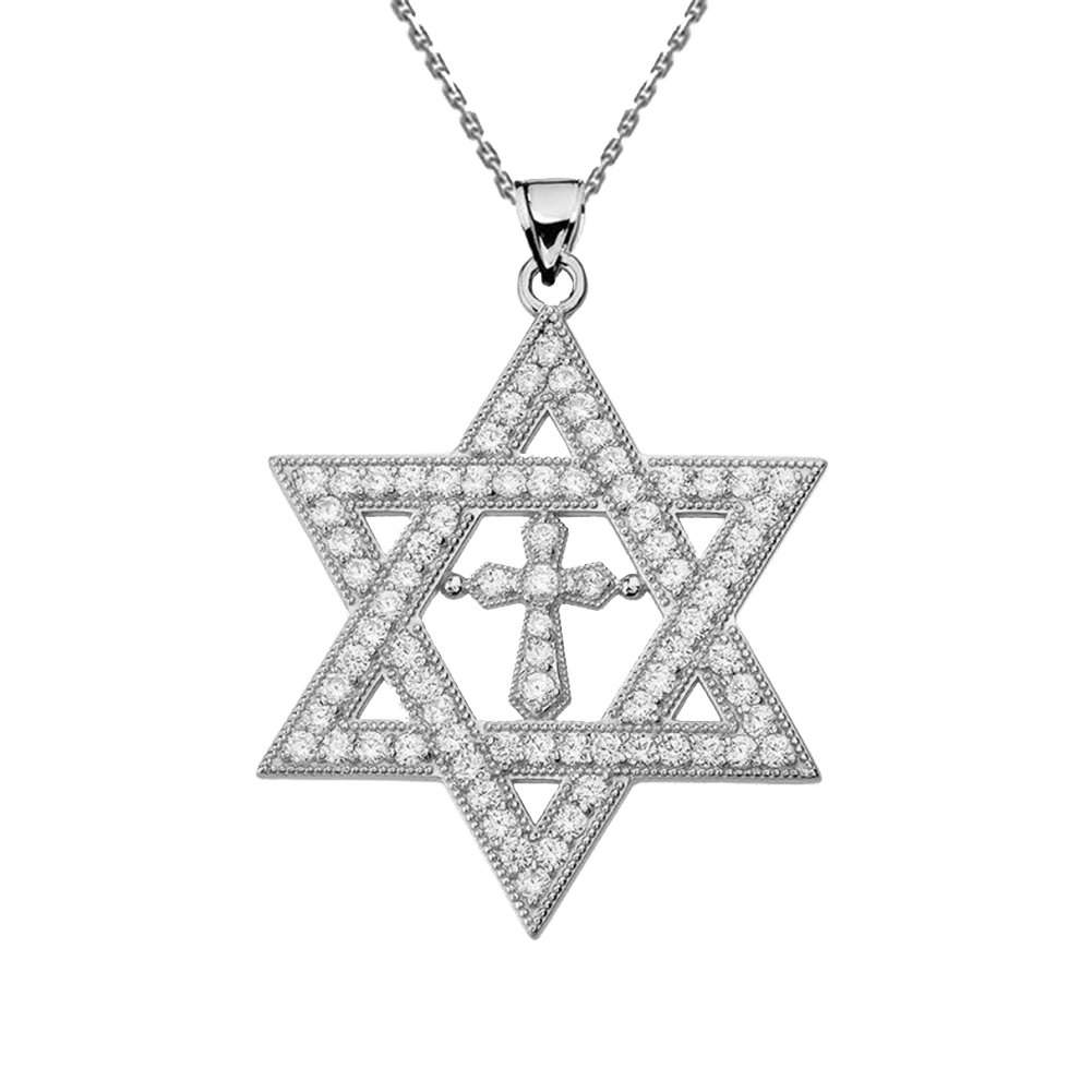 14K White Gold Diamond Star of David Pendant Necklace - 1.4 Inch Elegant Religious Jewelry for Women, Perfect for Hanukkah Gifts, Bat Mitzvah & Special Occasions