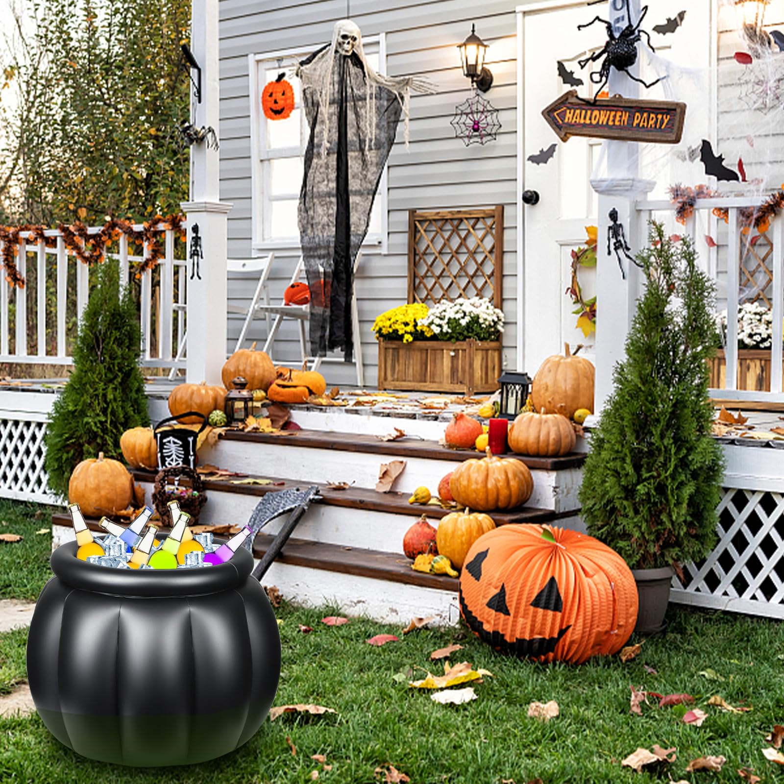 Halloween Inflatable Cooler - 22x18 Inch Witch Cauldron Ice Bucket for Drinks, Large Portable Party Cooler for Halloween Celebrations, Travel & Outdoor Gatherings - Perfect for Halloween Parties, BBQs, Camping & Beach Trips